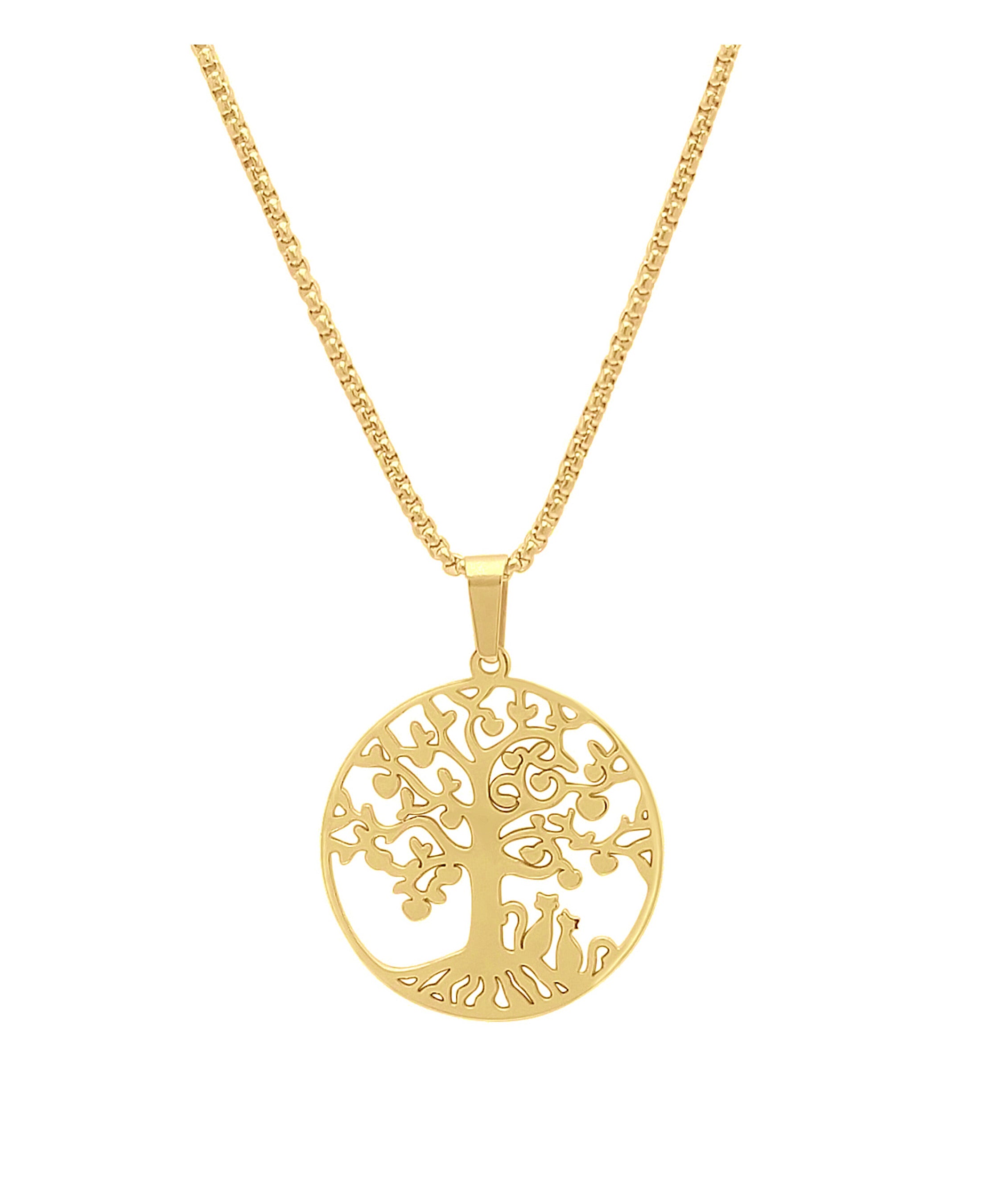 COLLIER EN ACIER DORE AVEC PENDENTIF ARBRE DE VIE