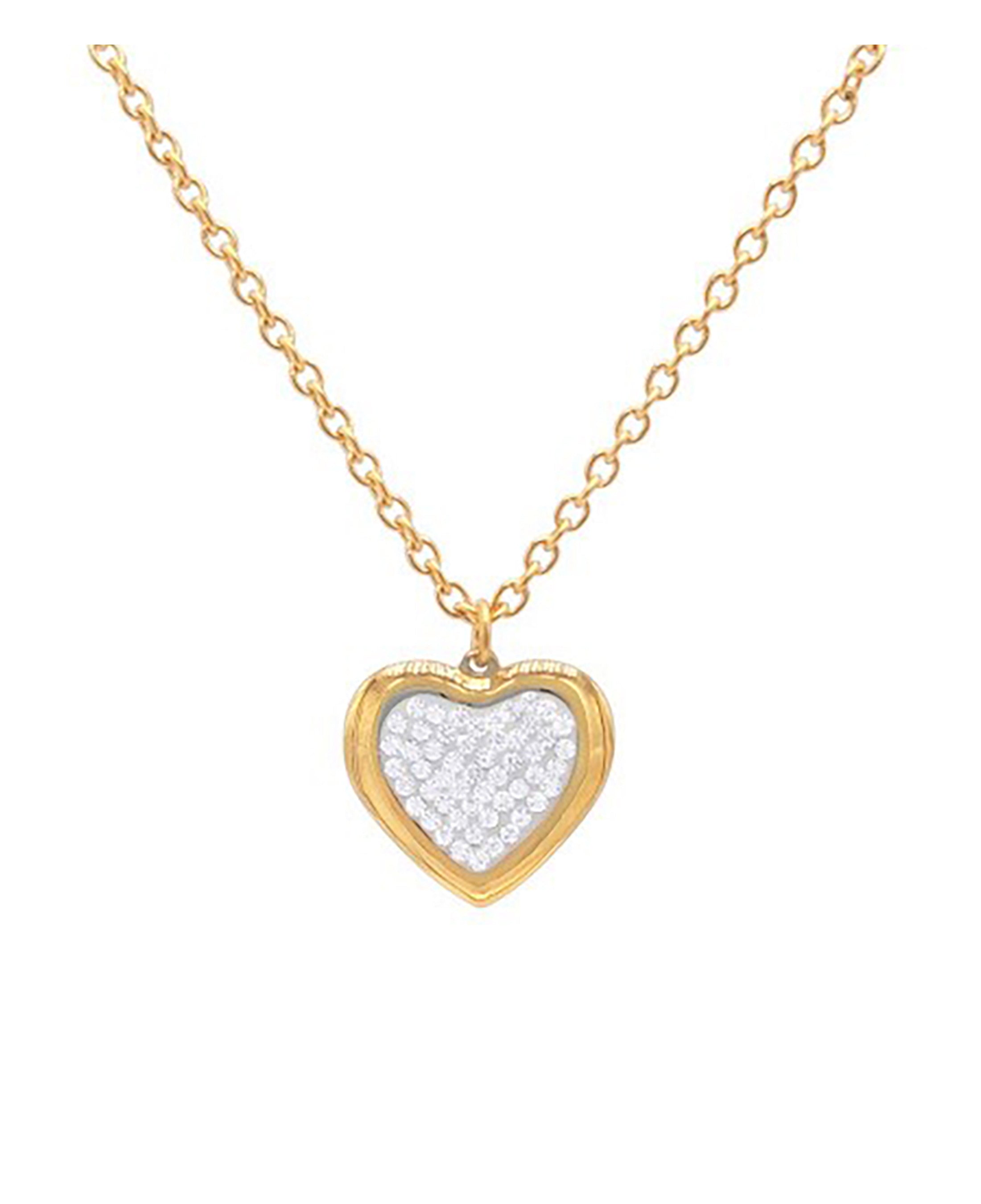 VERGULDE STALEN KETTING MET HART EN STRASSEN HANGER