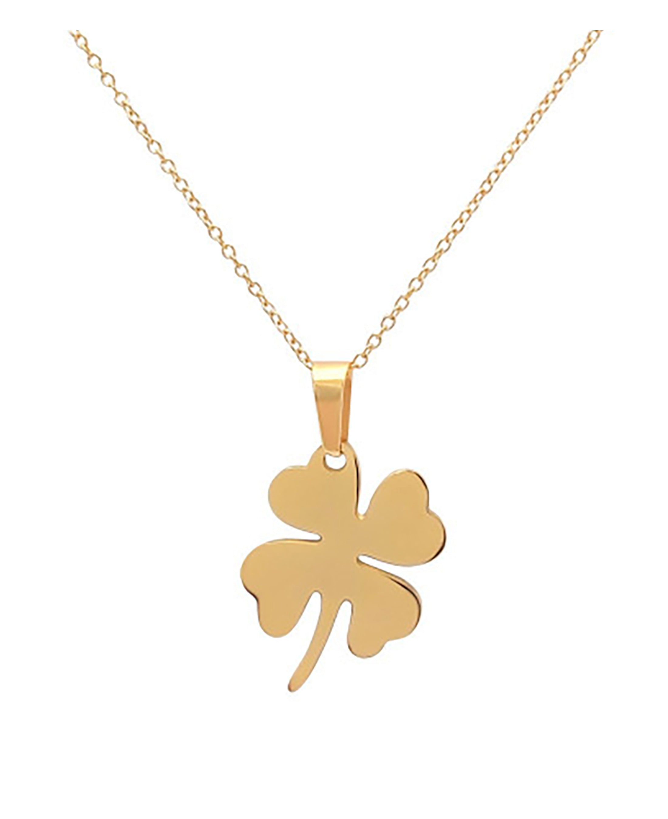 COLLIER EN ACIER DORE AVEC PENDENTIF TREFLE