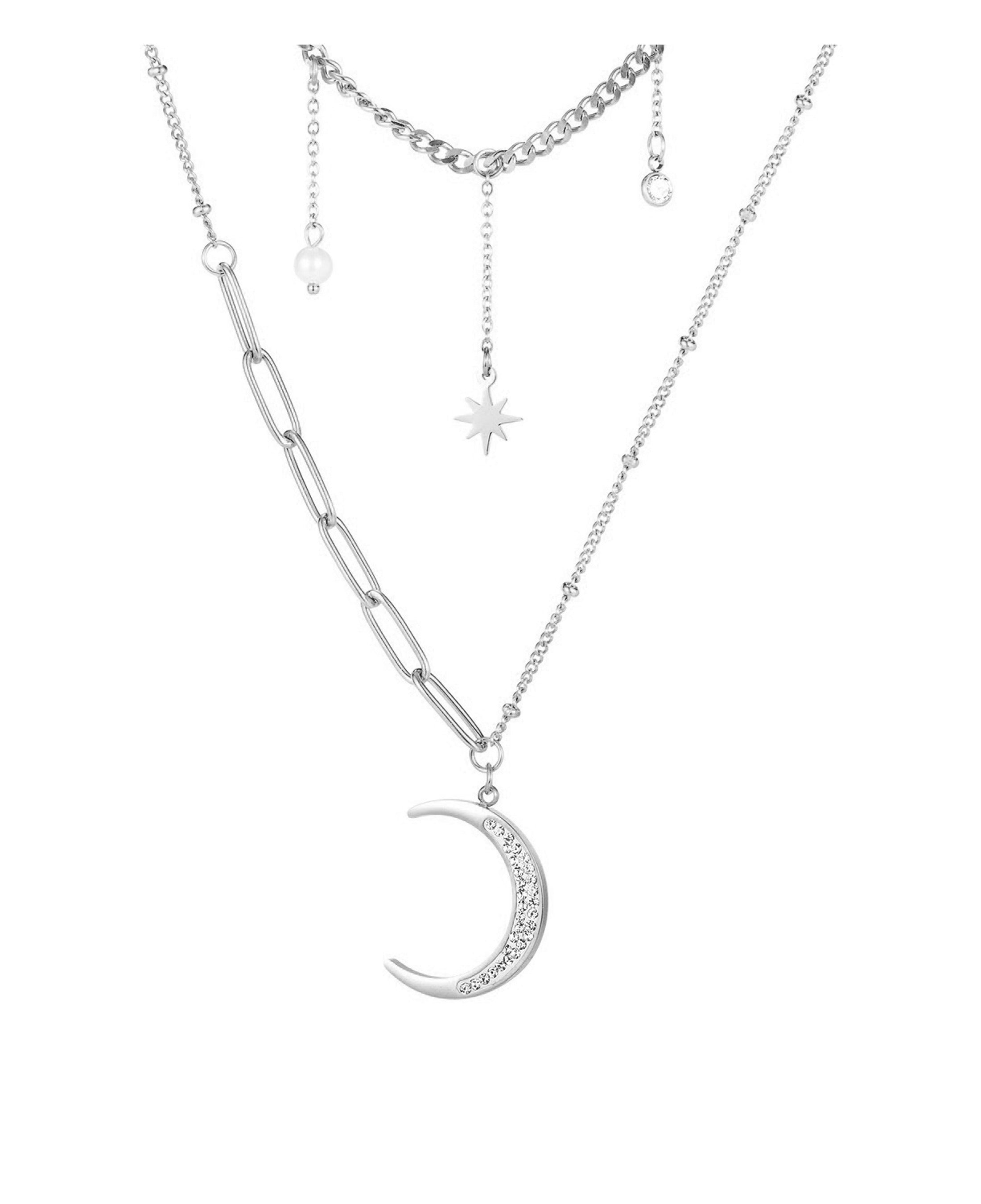 COLLIER EN ACIER DOUBLE MAILLE ETOILE AVEC STRASS