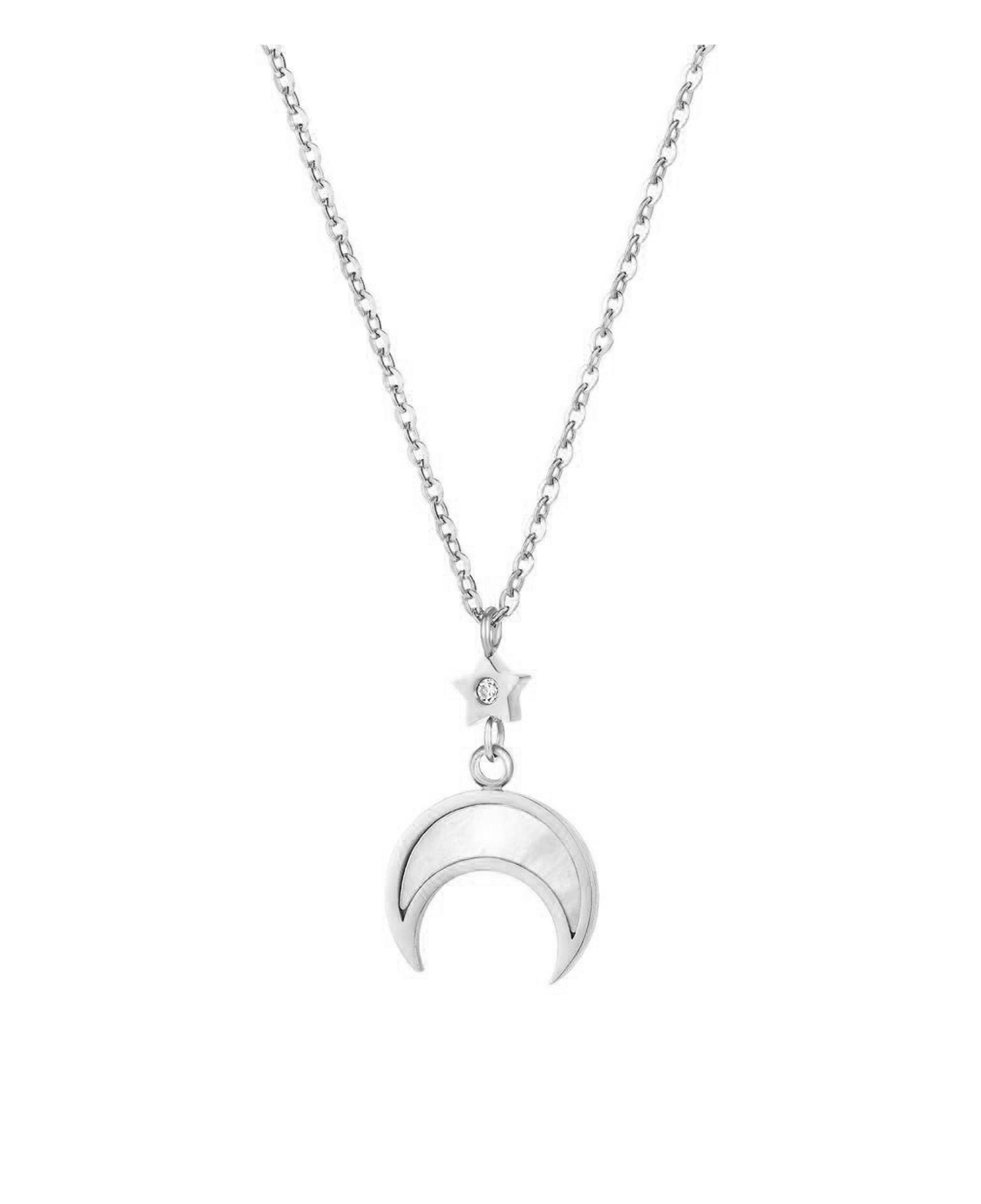 COLLIER EN ACIER ETOILE AVEC STRASS ET DEMI LUNE NACREE