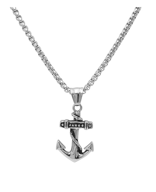 Collier pour homme en acier massif pendentif ancre