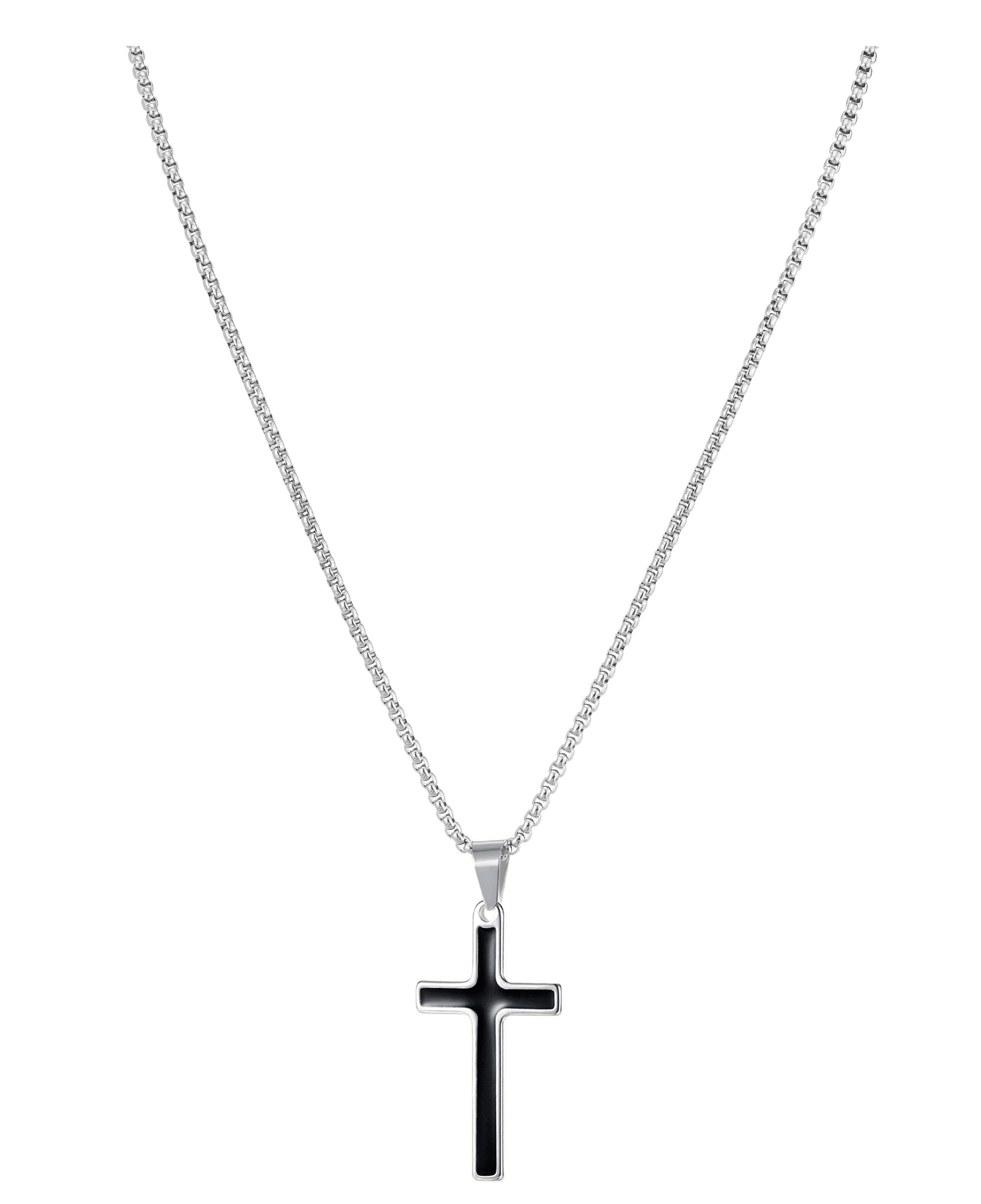 Collier en acier pour homme pendentif motif croix noire