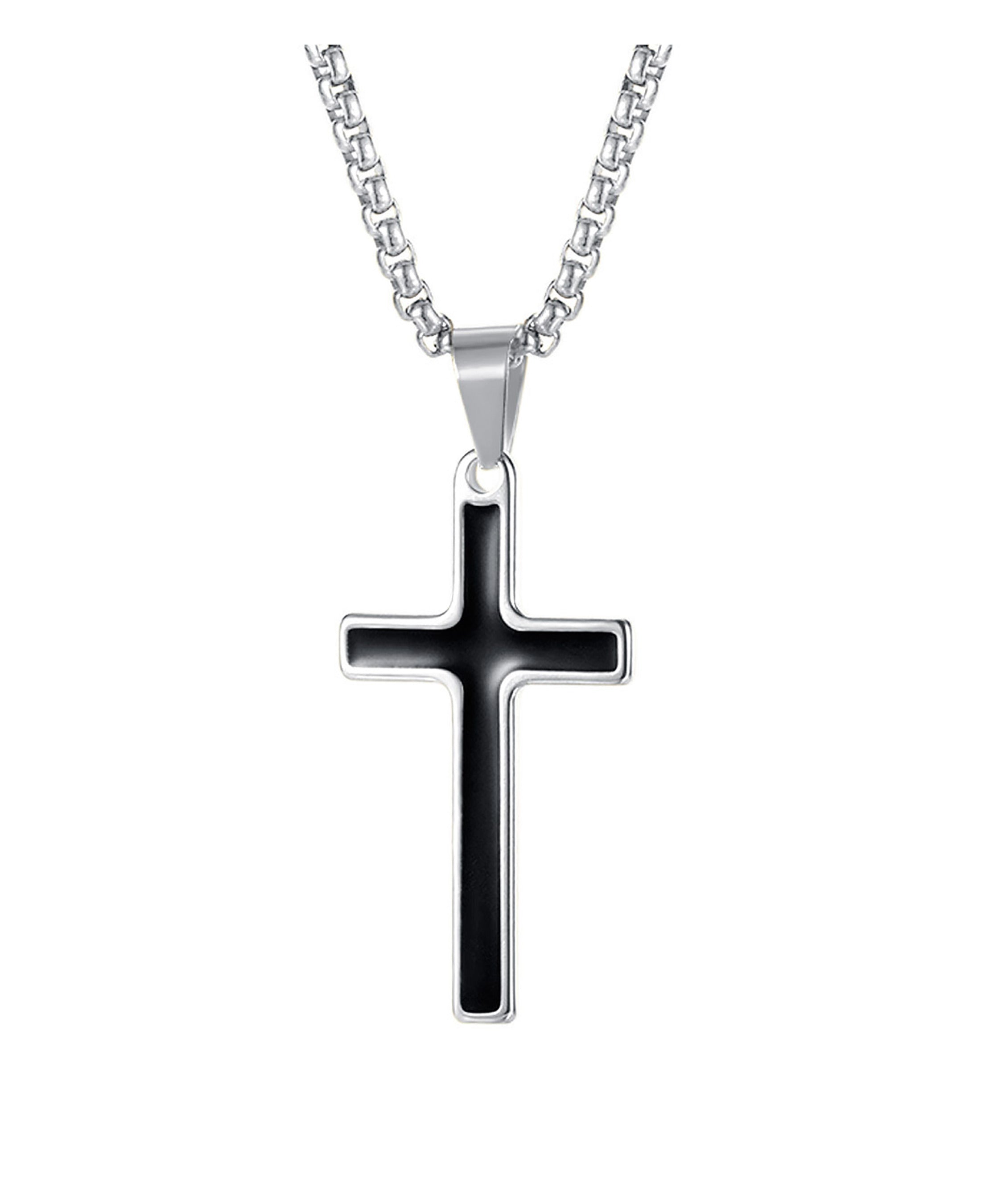 Collier en acier pour homme pendentif motif croix noire