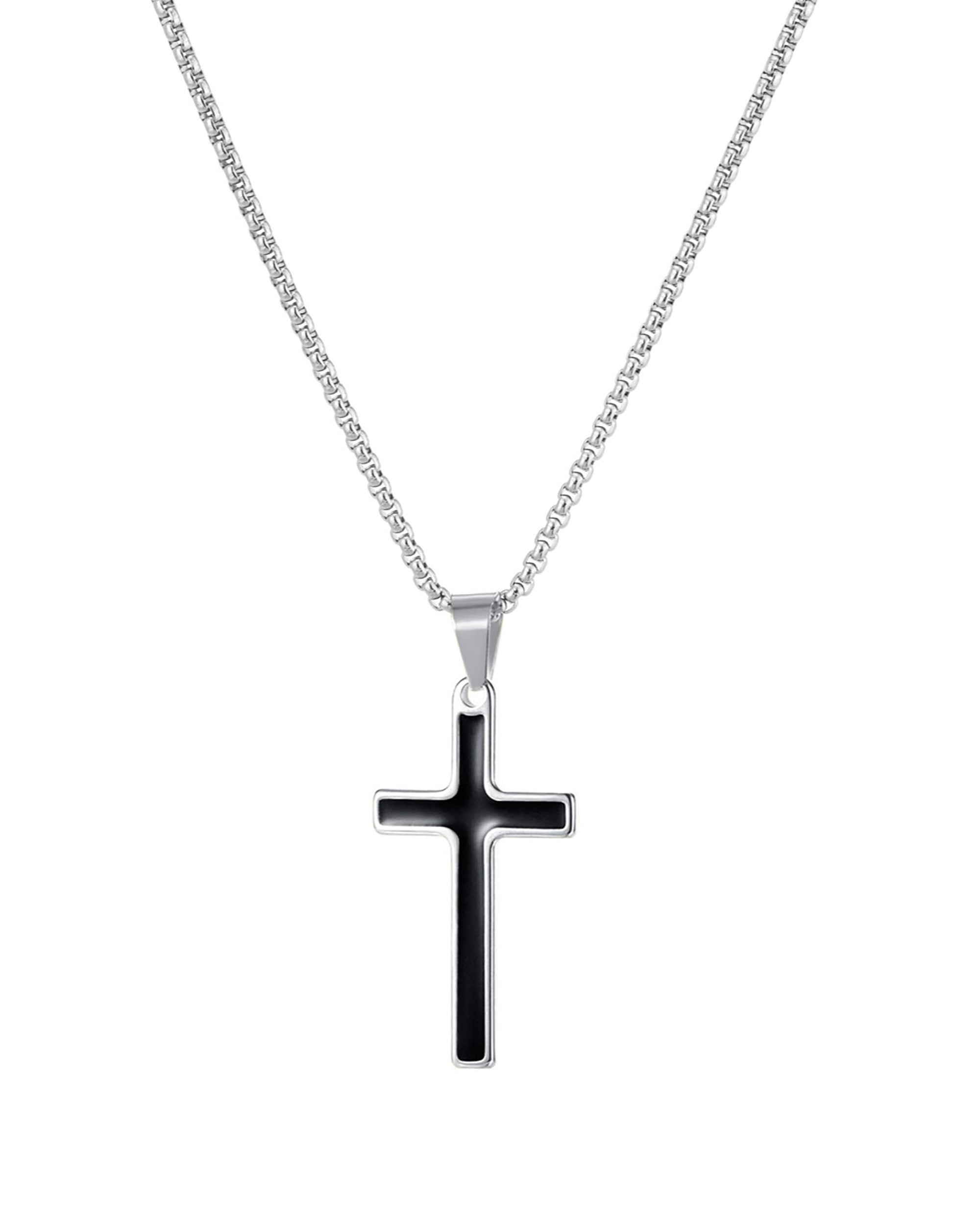 Collier en acier pour homme pendentif motif croix noire