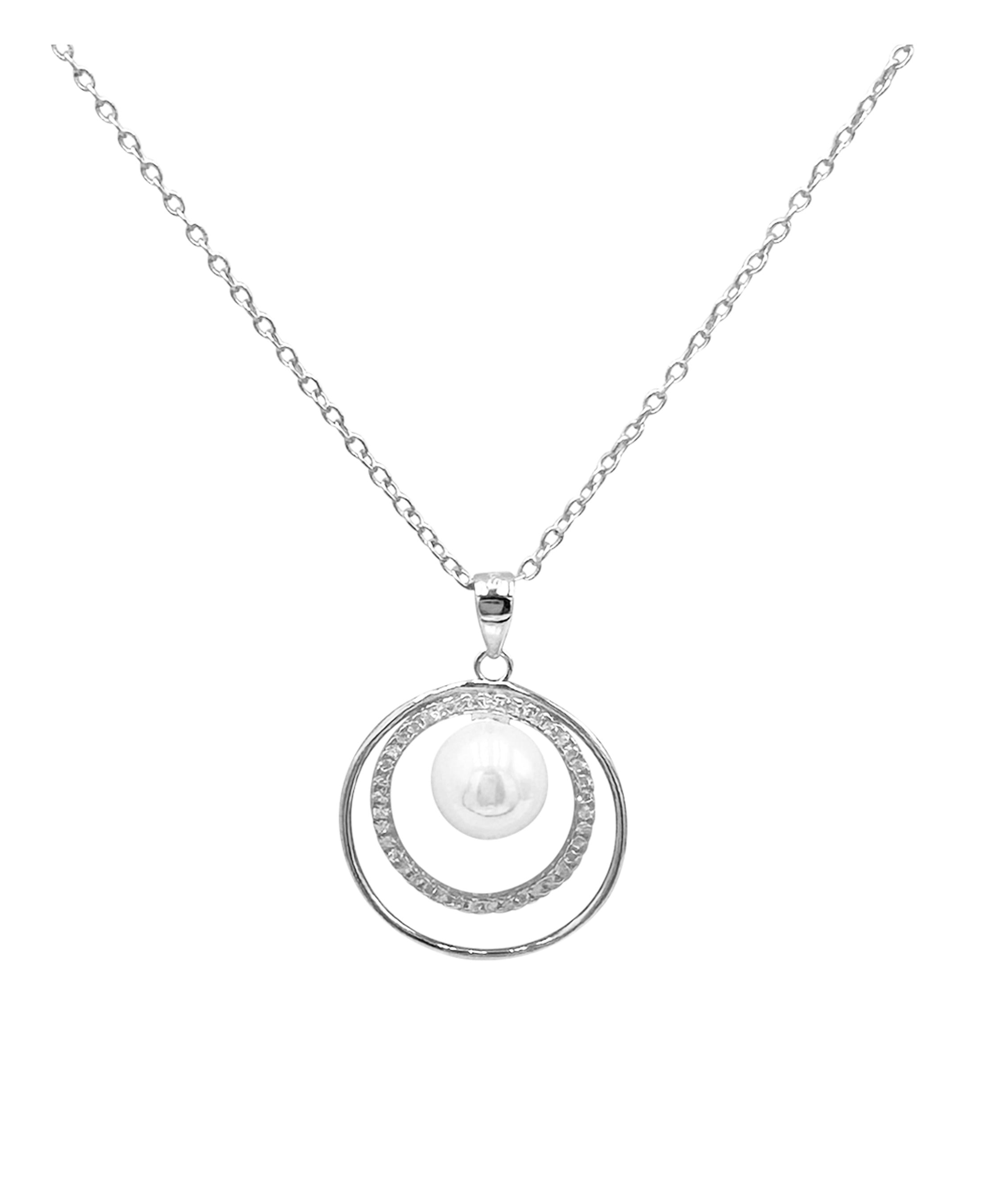 COLLIER EN ARGENT 2 CERCLES AVEC PIERRES ET PERLE
