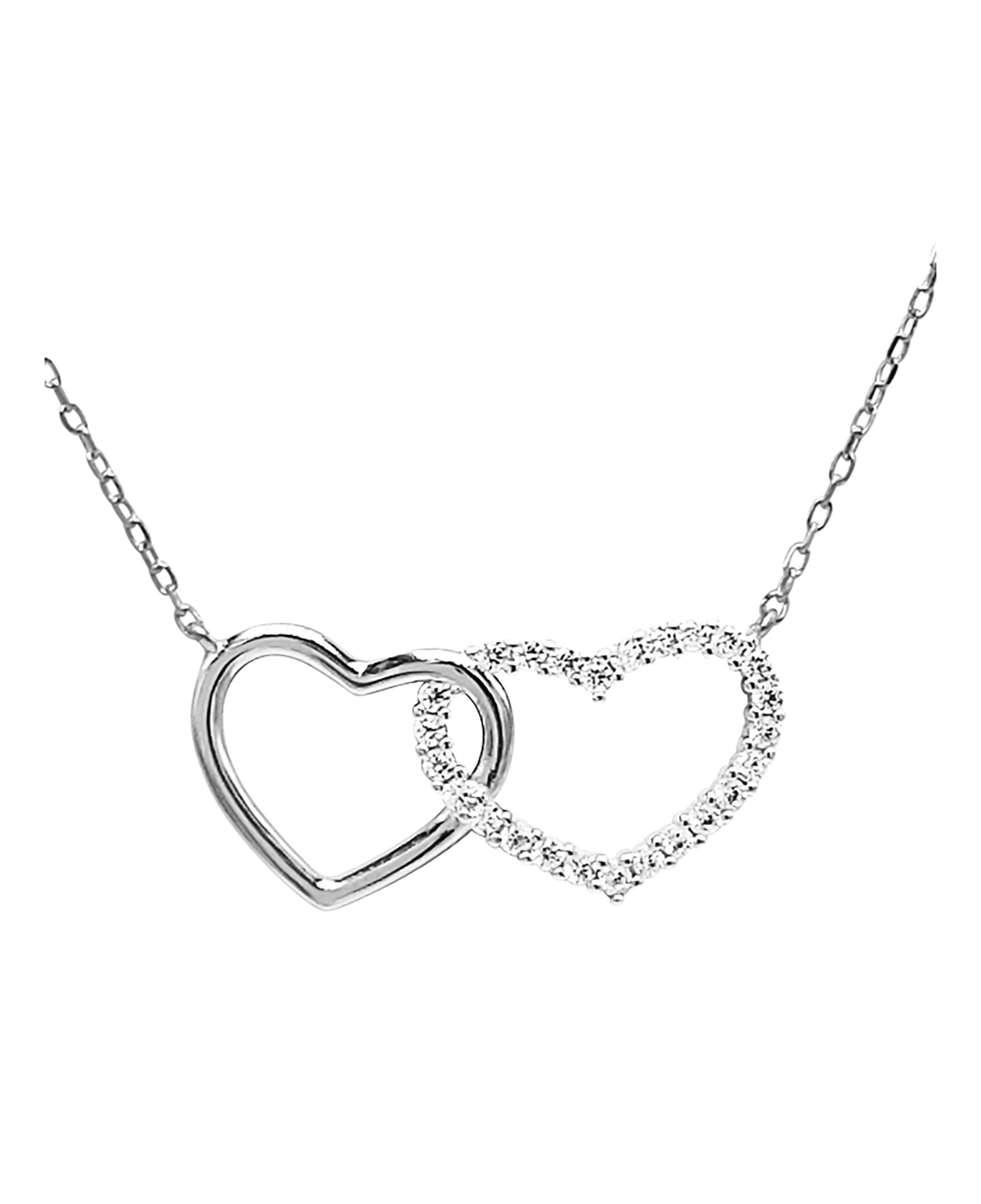 ❤ Collier en argent massif avec double coeur serti de pierres ❤