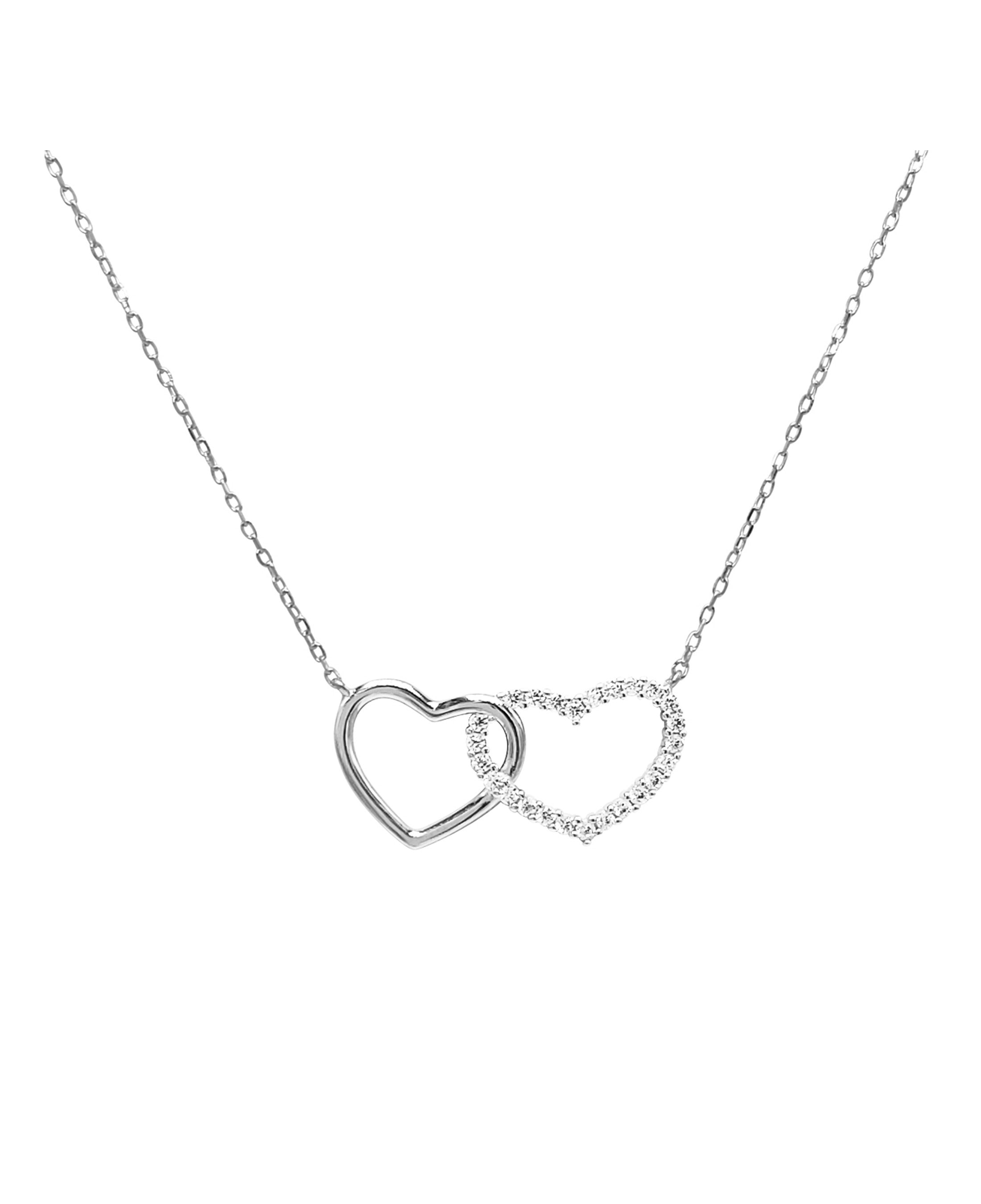 ❤ Collier en argent massif avec double coeur serti de pierres ❤