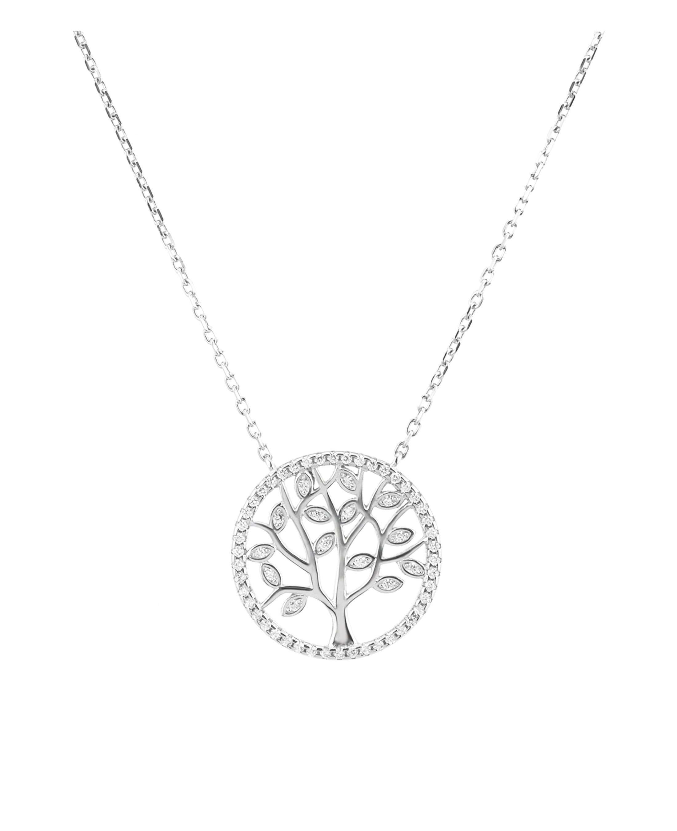 Collier en argent rhodié et oxydes de zirconium, arbre de vie
