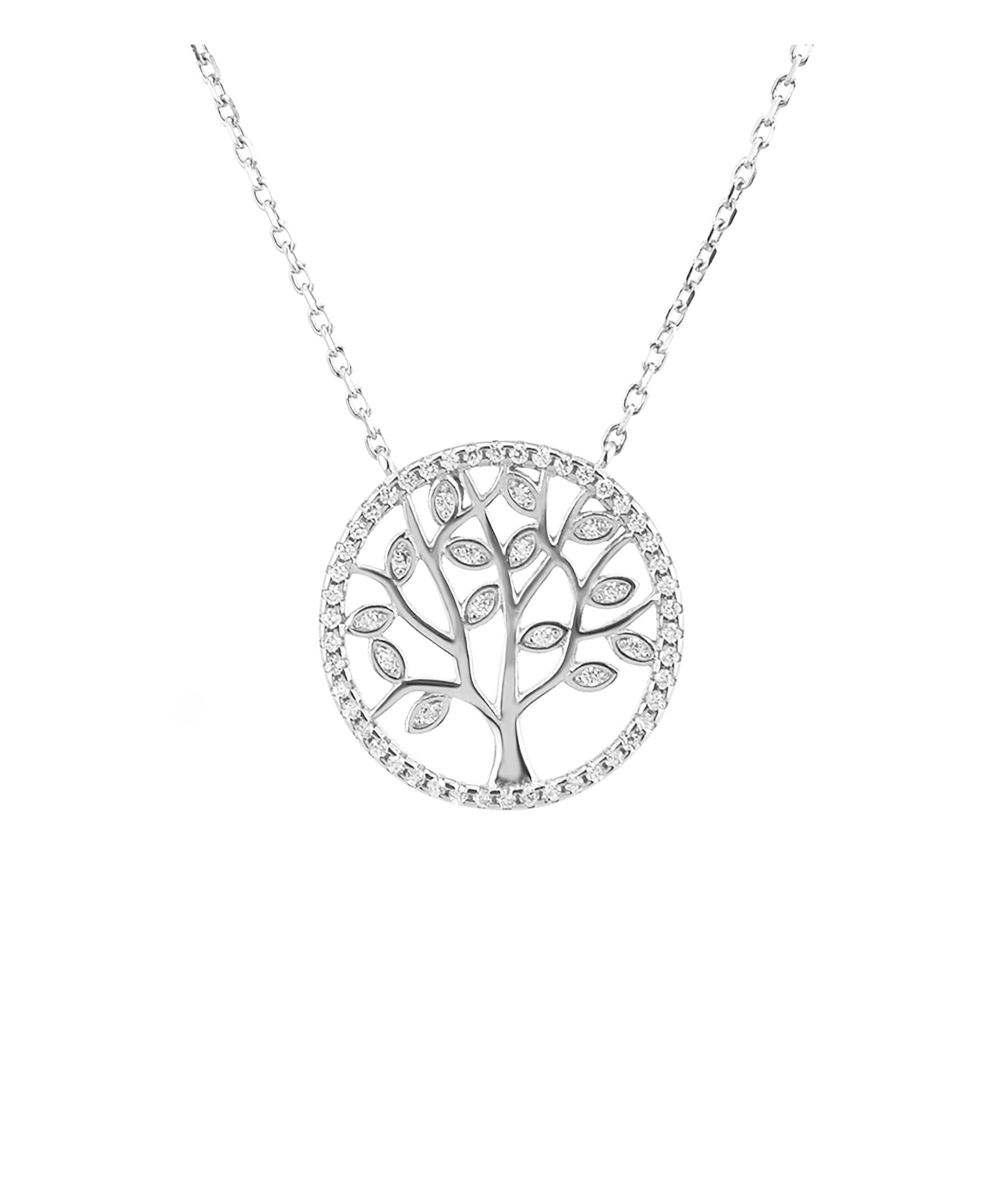 Collier en argent rhodié et oxydes de zirconium, arbre de vie