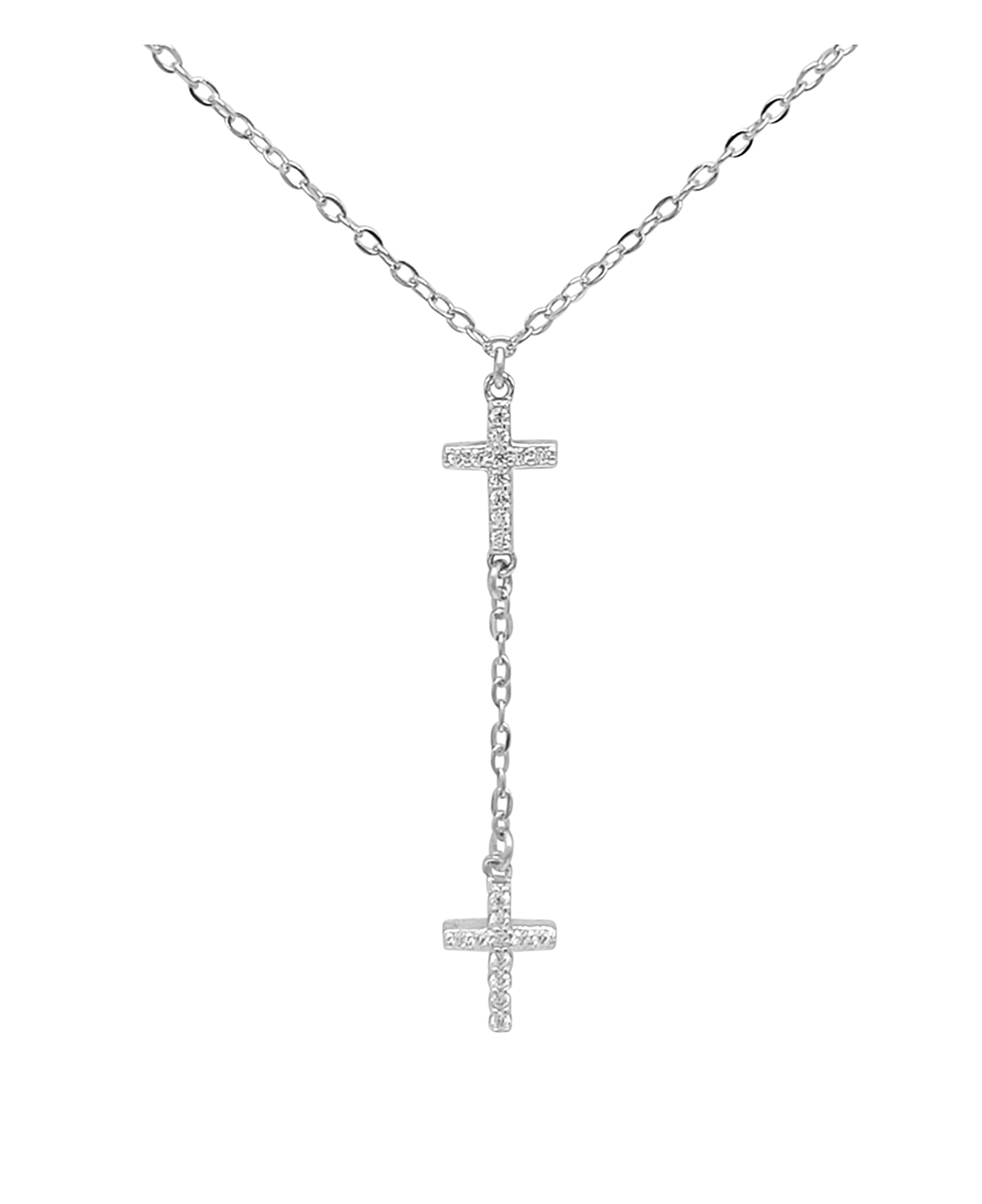 COLLIER EN ARGENT AVEC 4 CROIX ET PIERRES