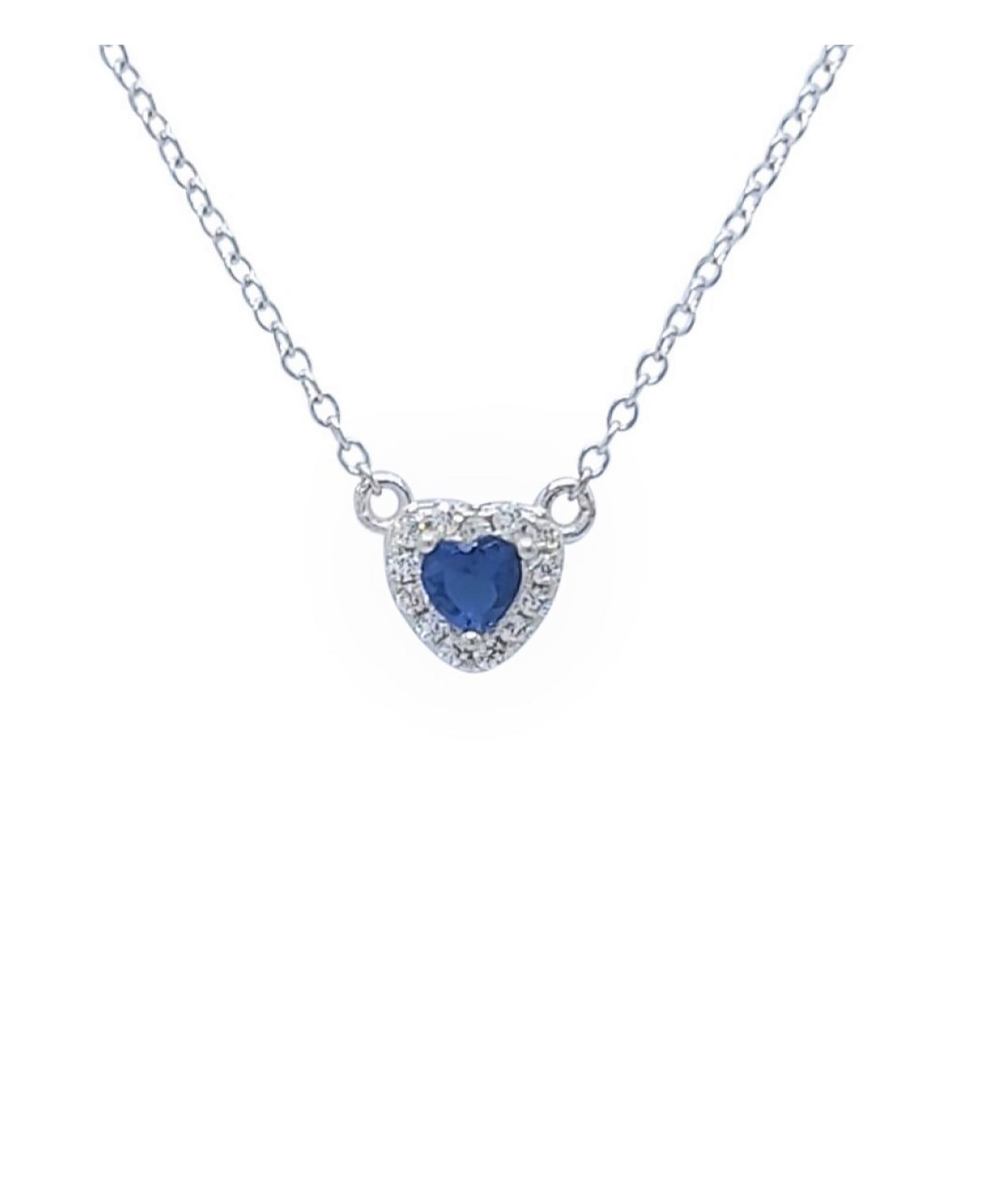 Collier en argent massif coeur bleu saphir
