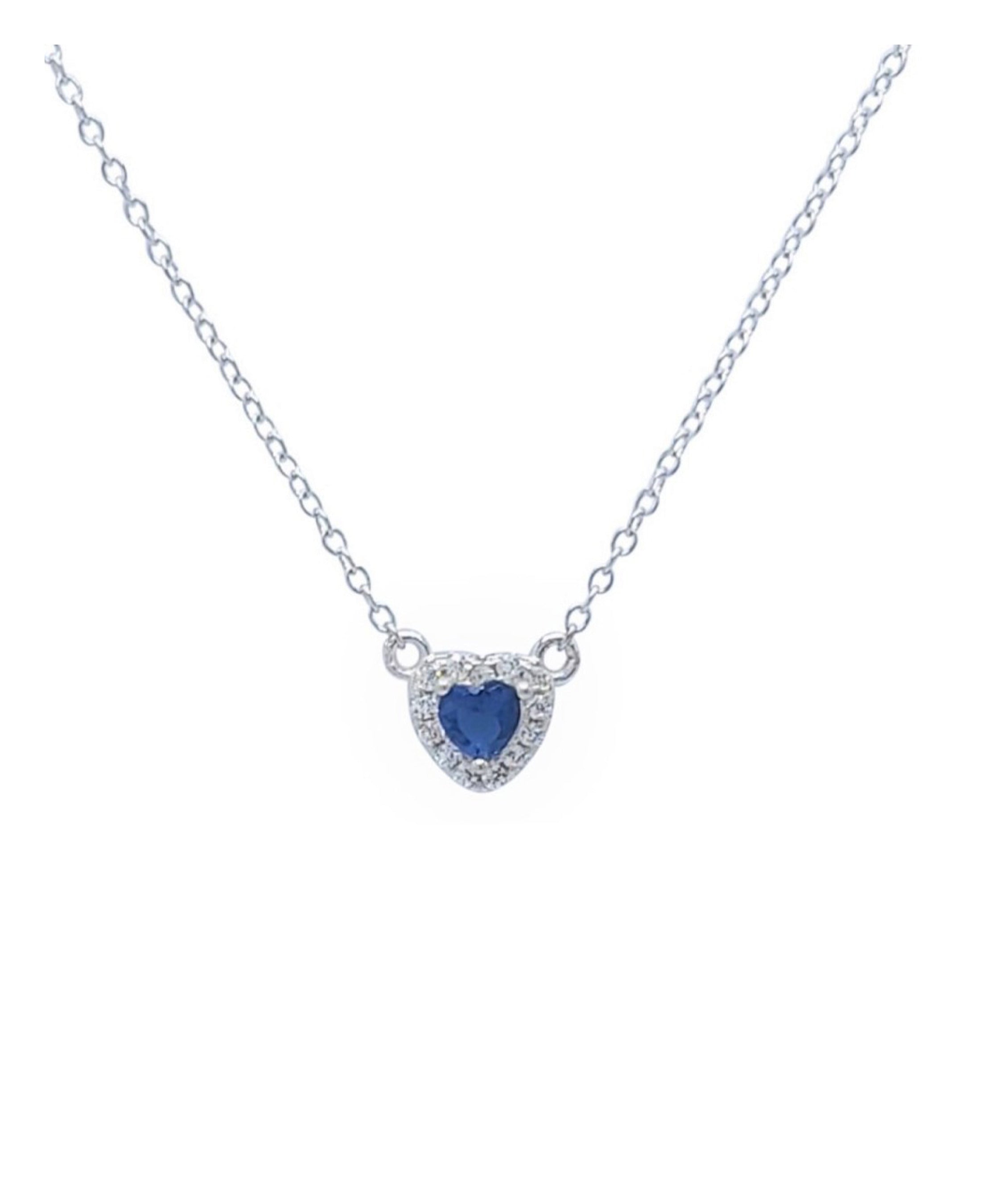 Collier en argent massif coeur bleu saphir