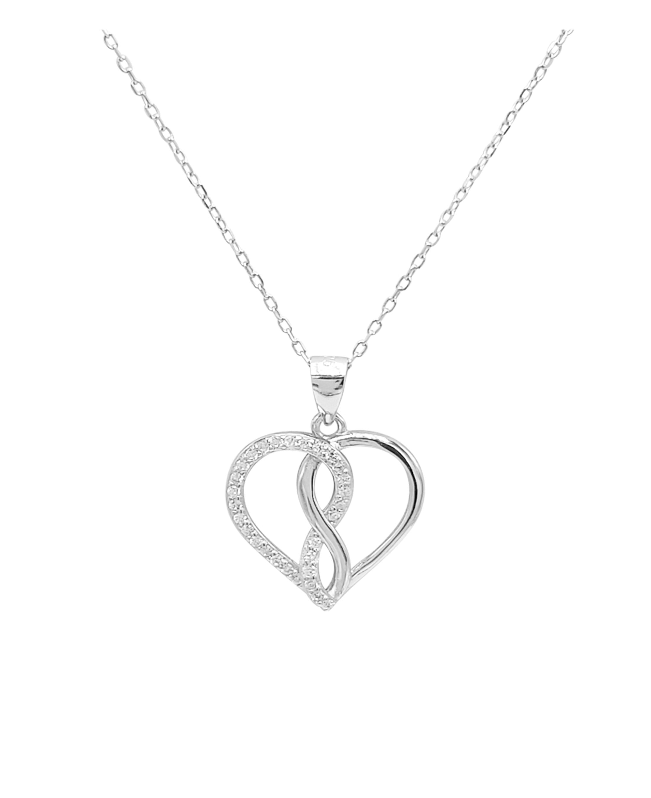 COLLIER EN ARGENT AVEC COEURS ENTRECROISES ET PIERRES