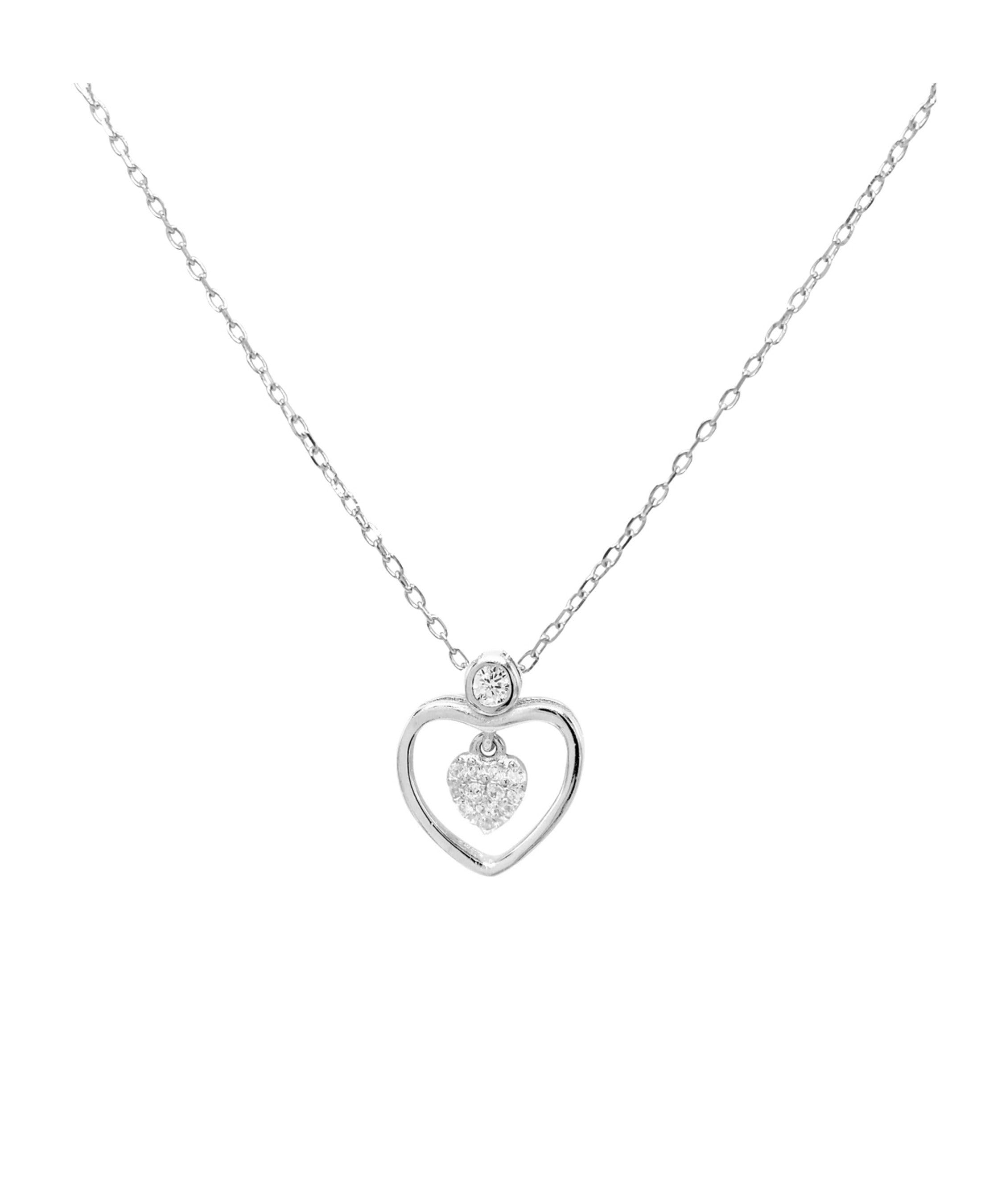 COLLIER EN ARGENT AVEC PENDENTIF COEUR ET PIERRES