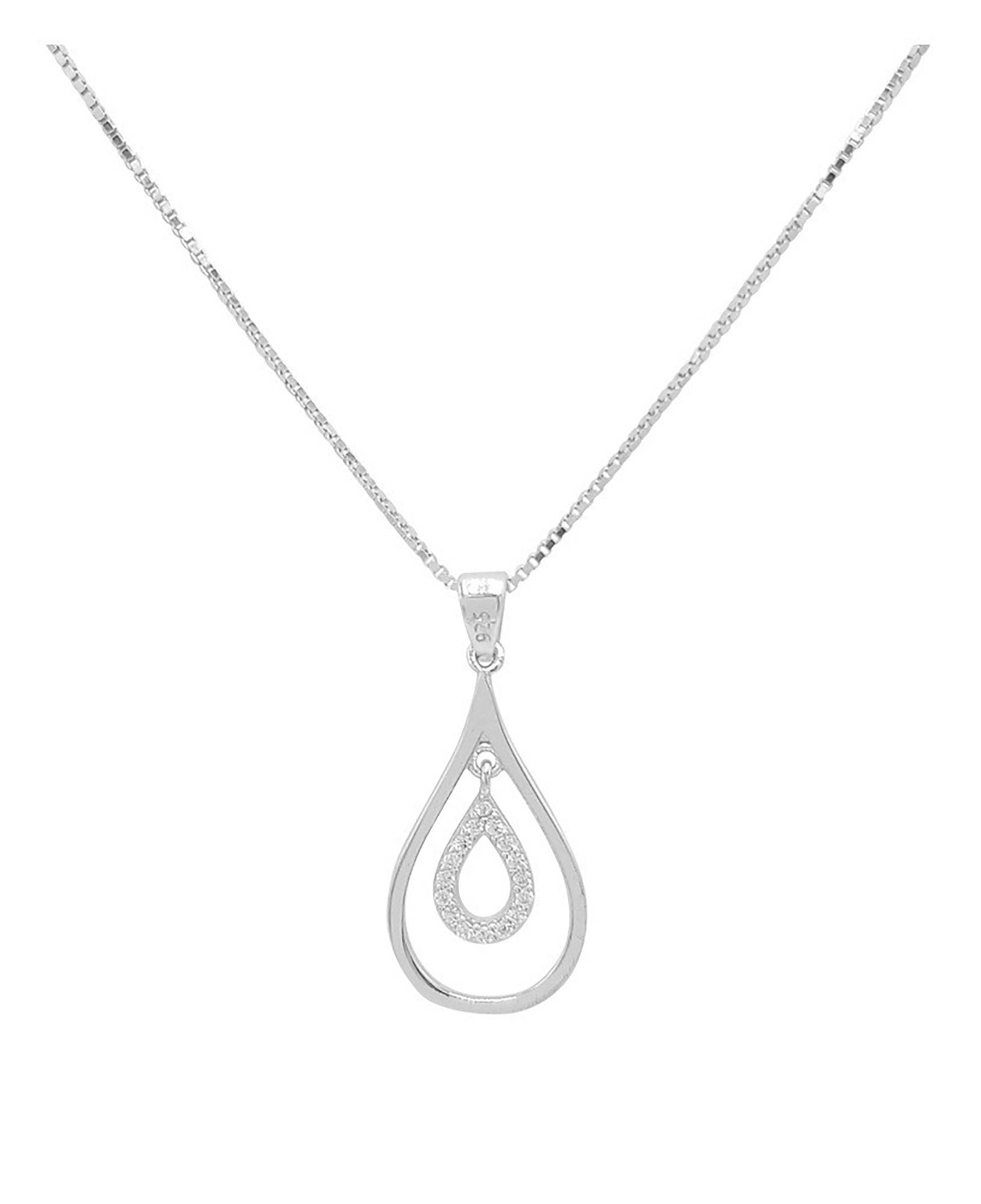 COLLIER EN ARGENT AVEC PENDENTIF GOUTTE ET PIERRES