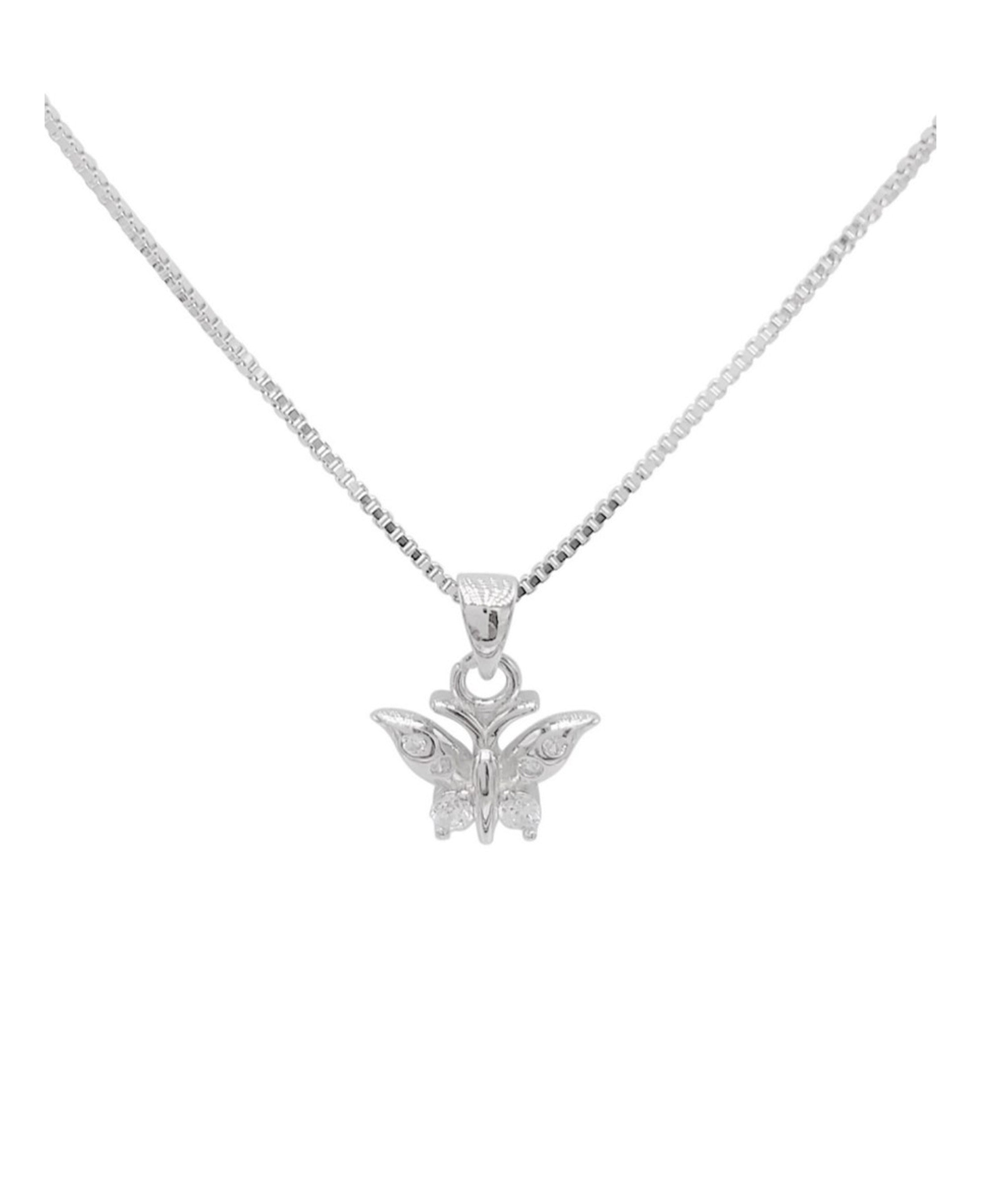 COLLIER EN ARGENT AVEC PENDENTIF PAPILLON ET PIERRES