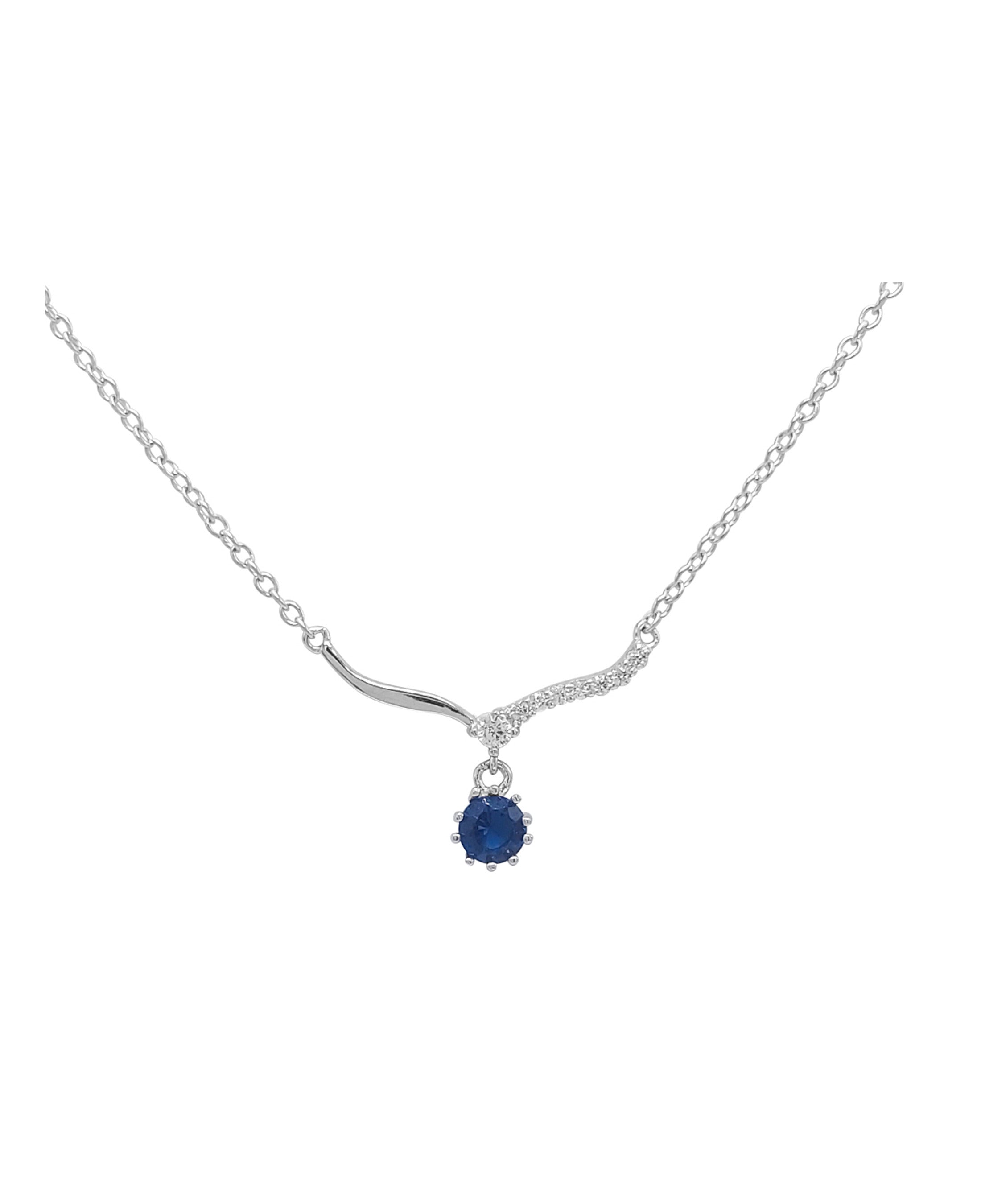 Collier en argent massif motif fantaisie et pierre bleu saphir