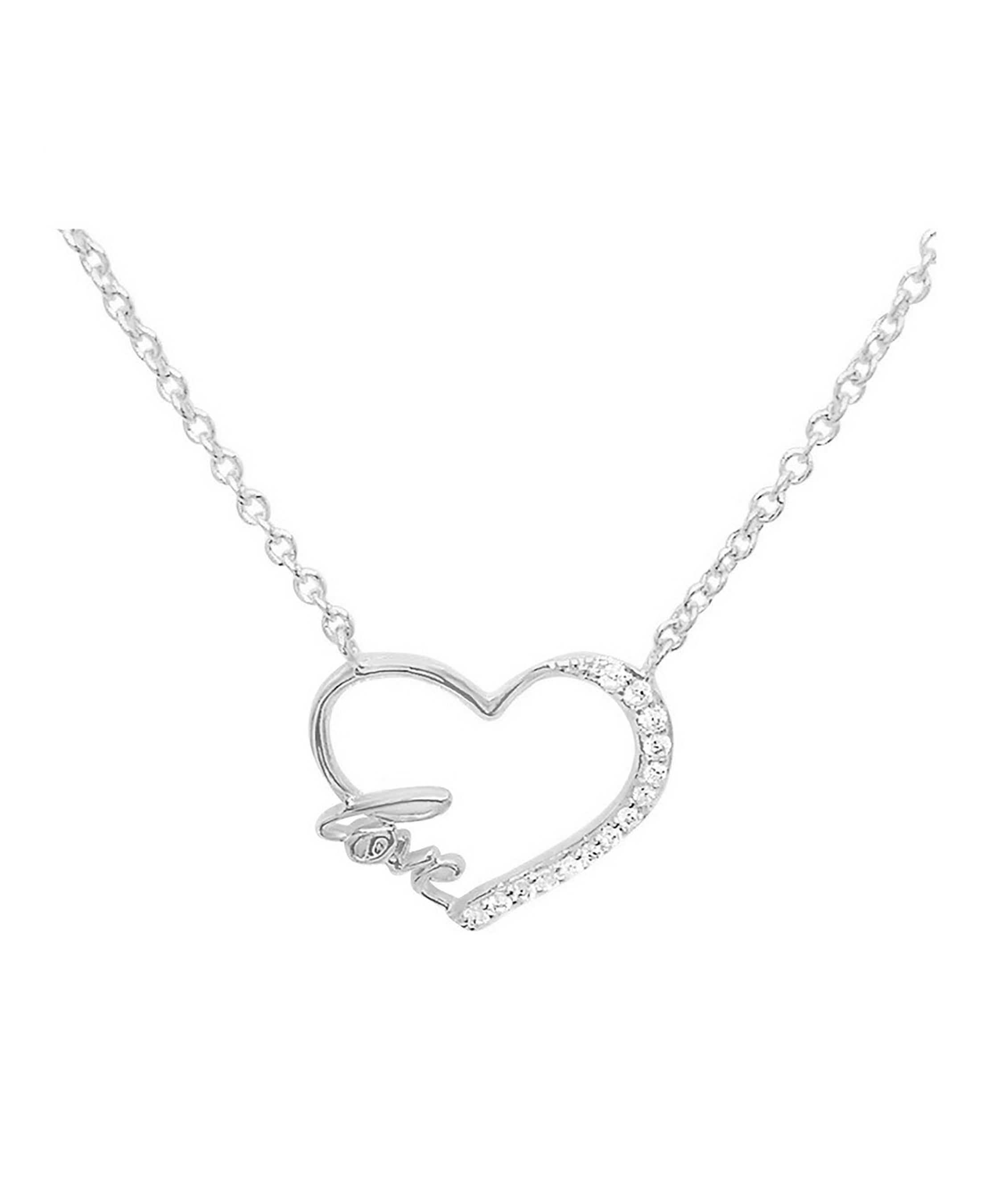 ❤ Collier en argent massif avec coeur serti de pierres et LOVE ❤