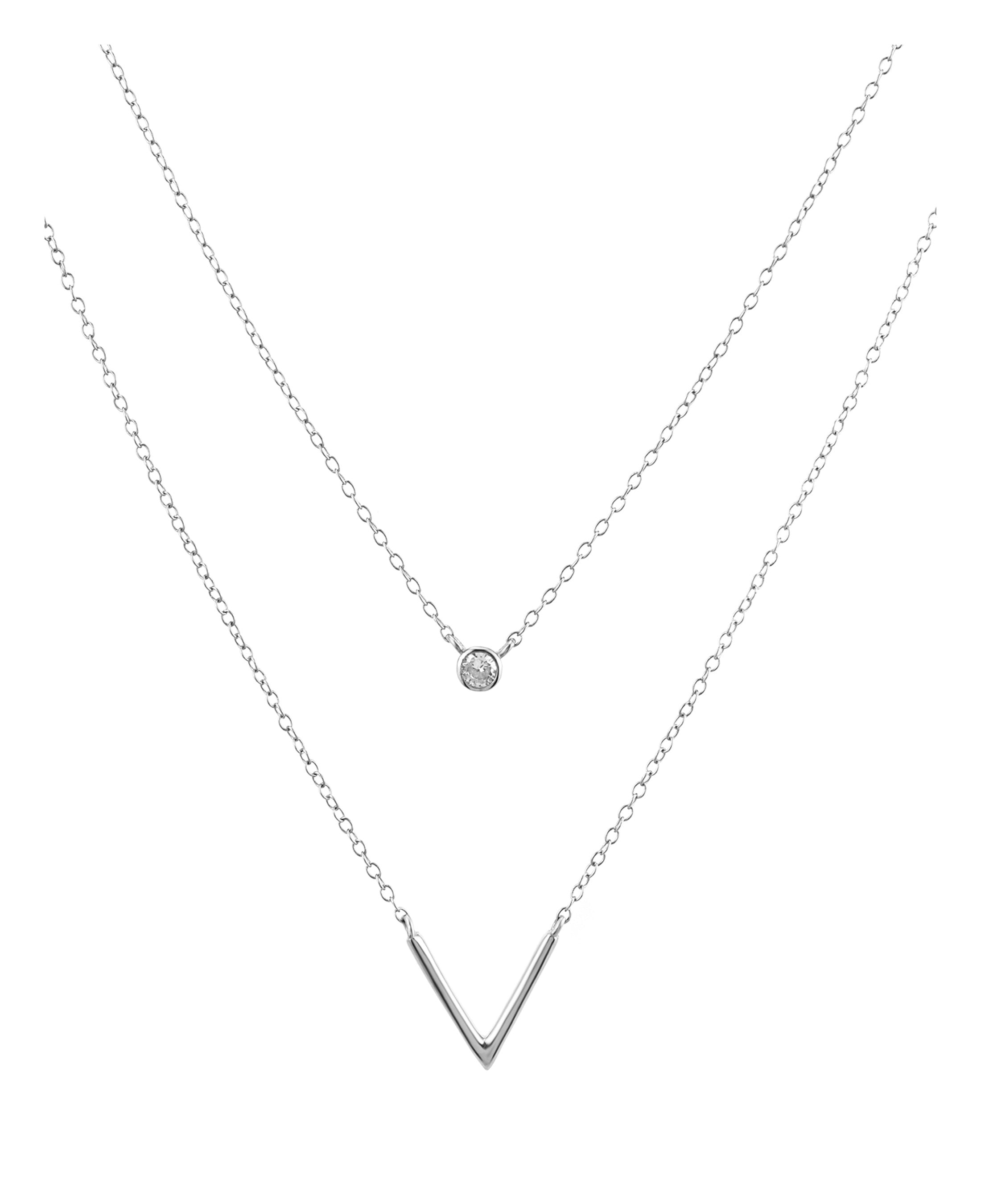 Collier en argent massif motif V et pierre solitaire
