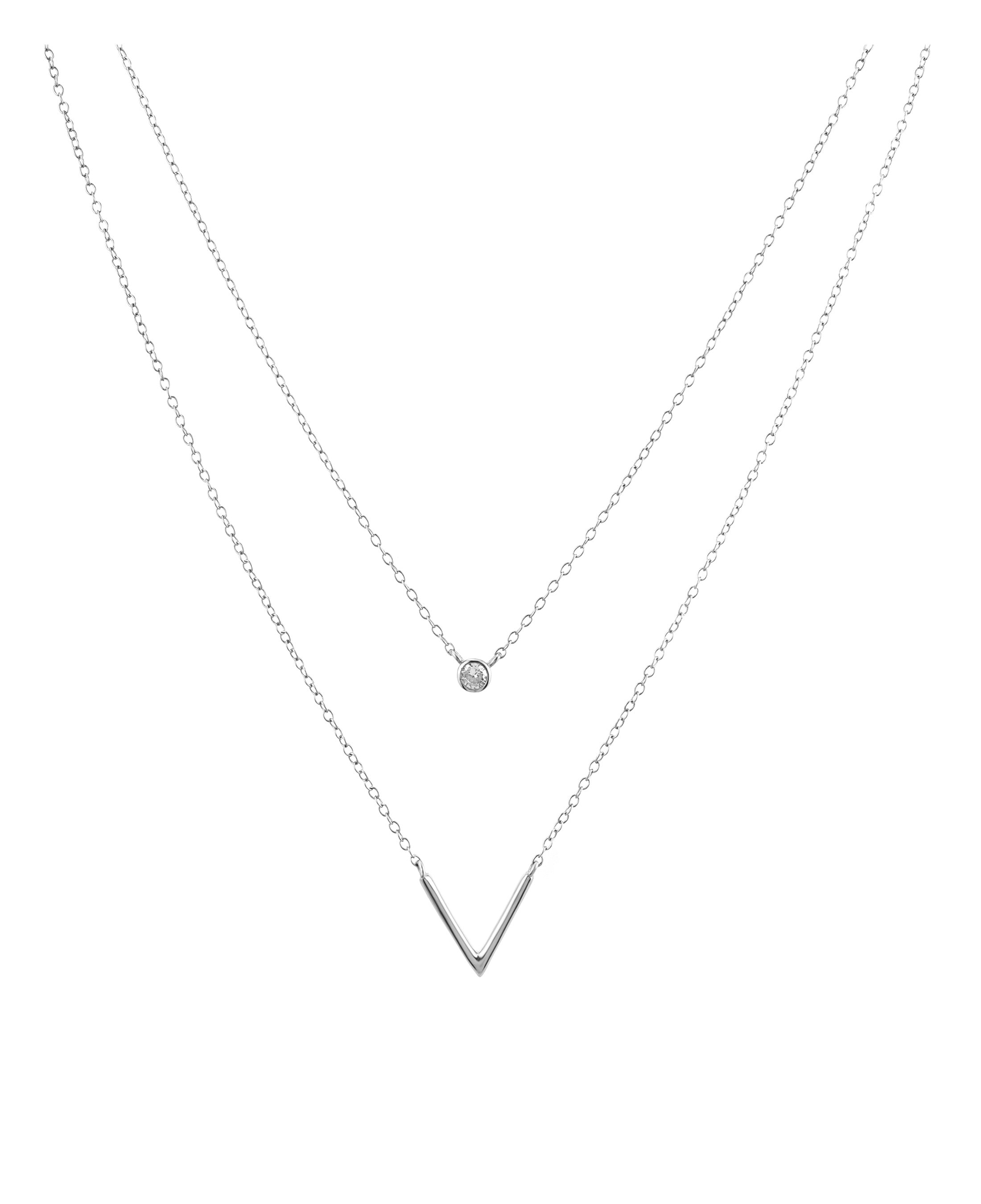 Collier en argent massif motif V et pierre solitaire