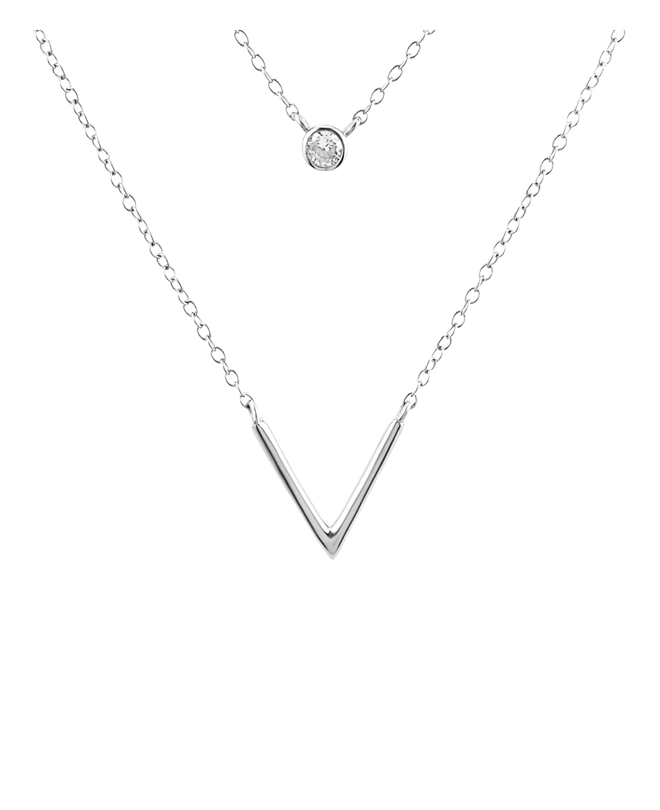 Collier en argent massif motif V et pierre solitaire