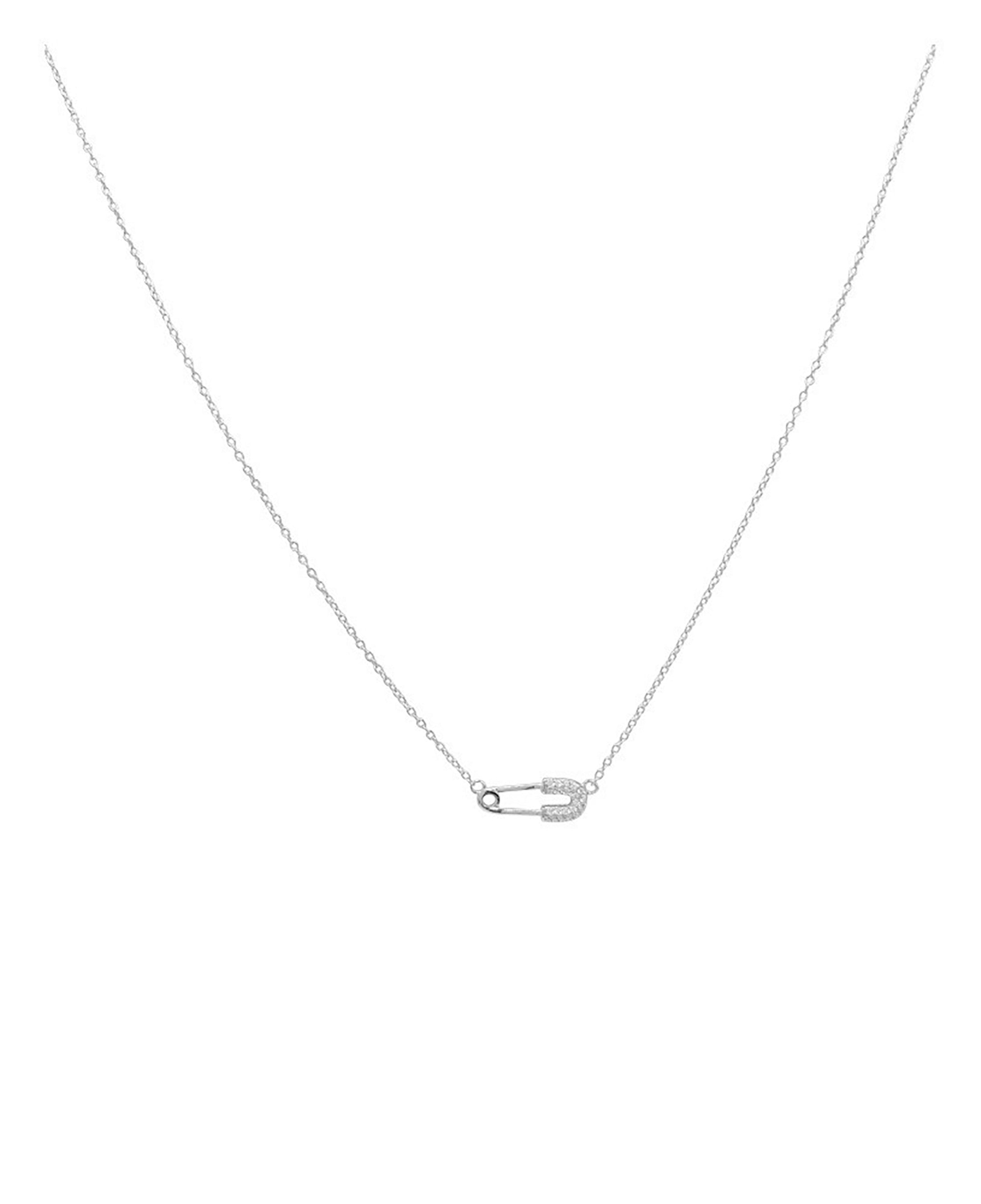 Collier en argent massif rhodié motif épingle de nourrice et pierres