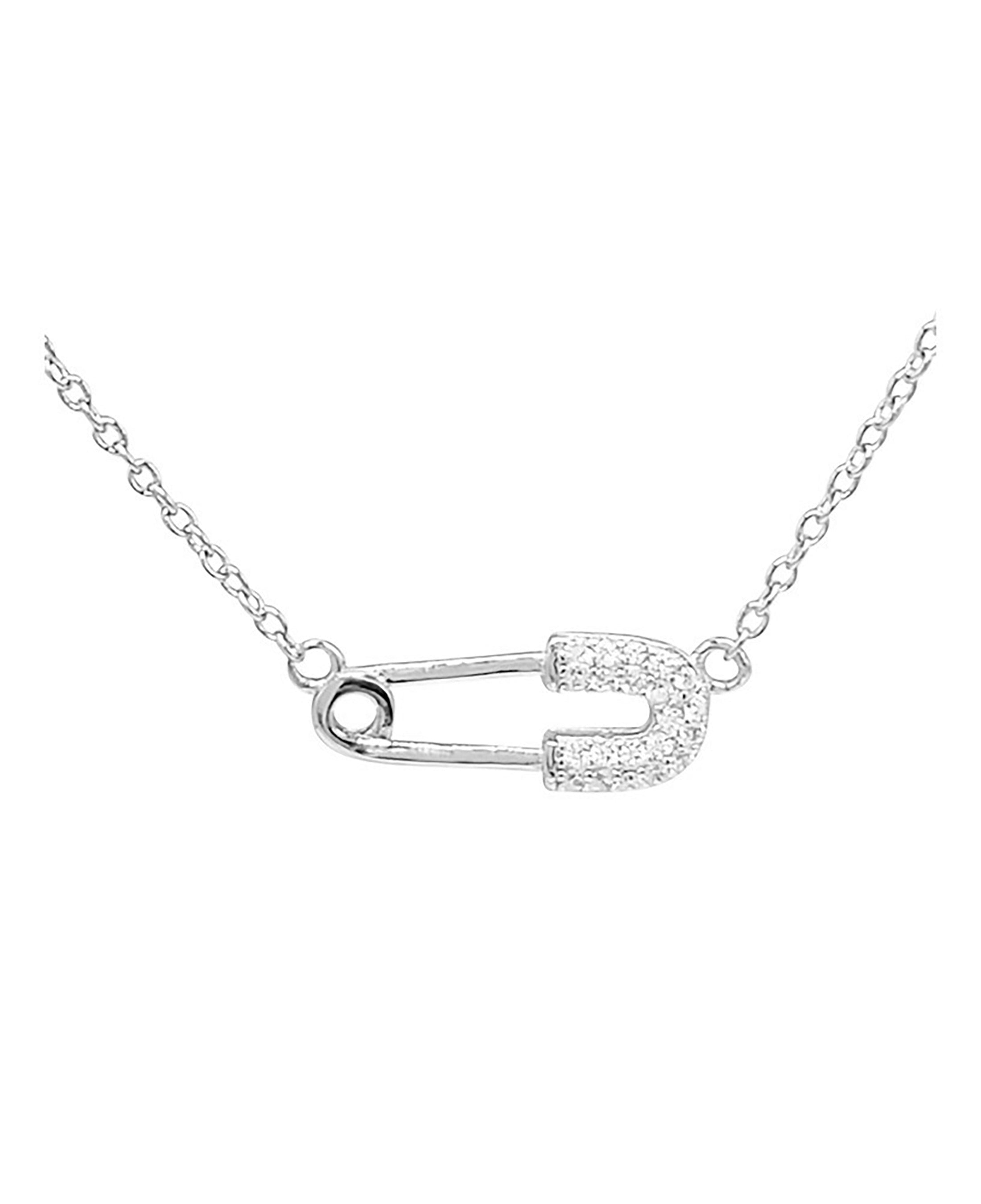 Collier en argent massif rhodié motif épingle de nourrice et pierres