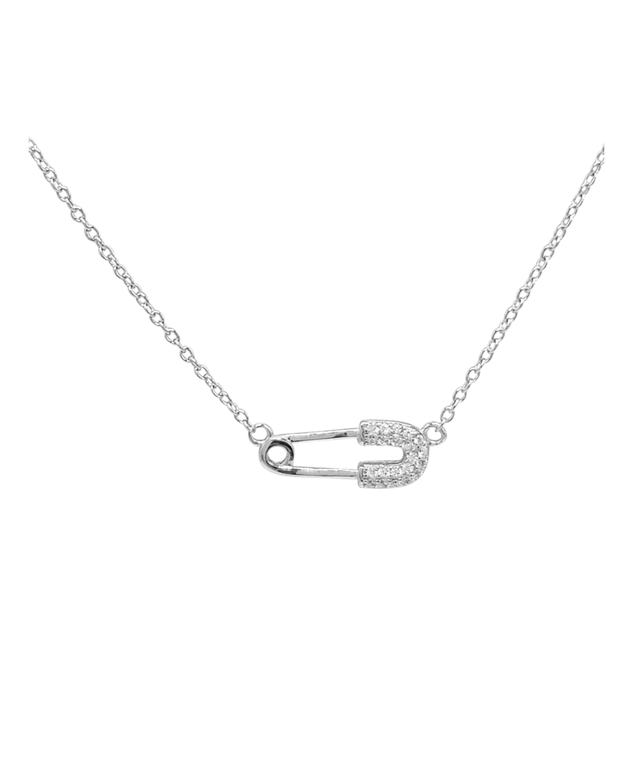 Collier en argent massif rhodié motif épingle de nourrice et pierres