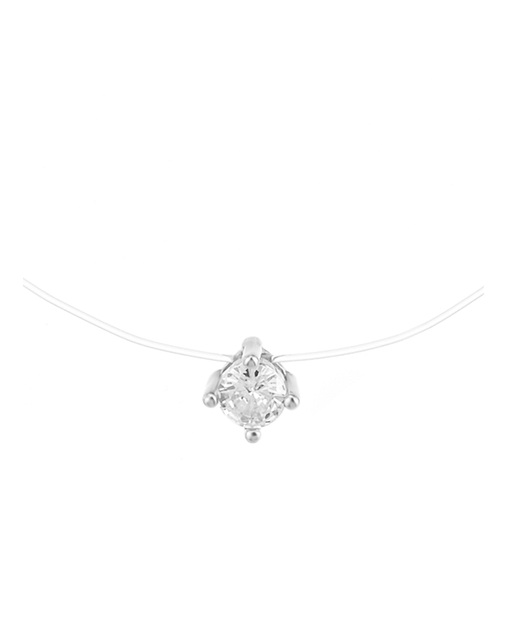 Collier fil de nylon avec pendentif argent solitaire