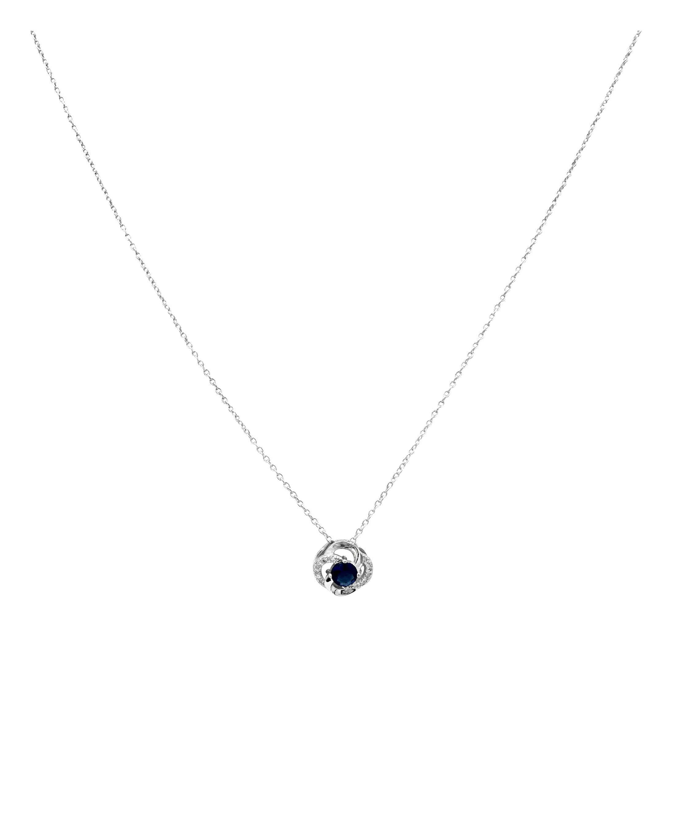 Collier en argent massif rhodié petite fleur avec pierre bleue