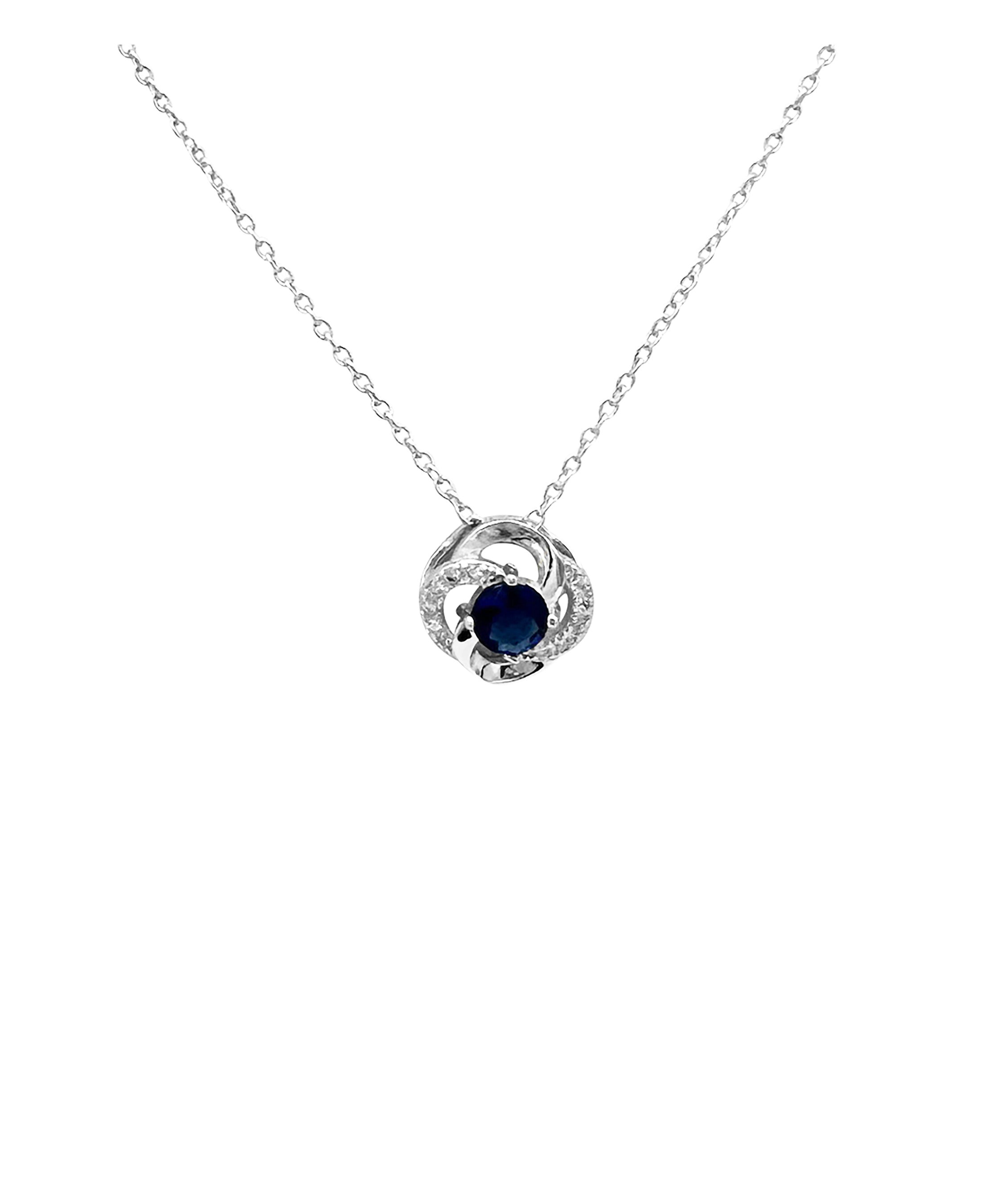 Collier en argent massif rhodié petite fleur avec pierre bleue