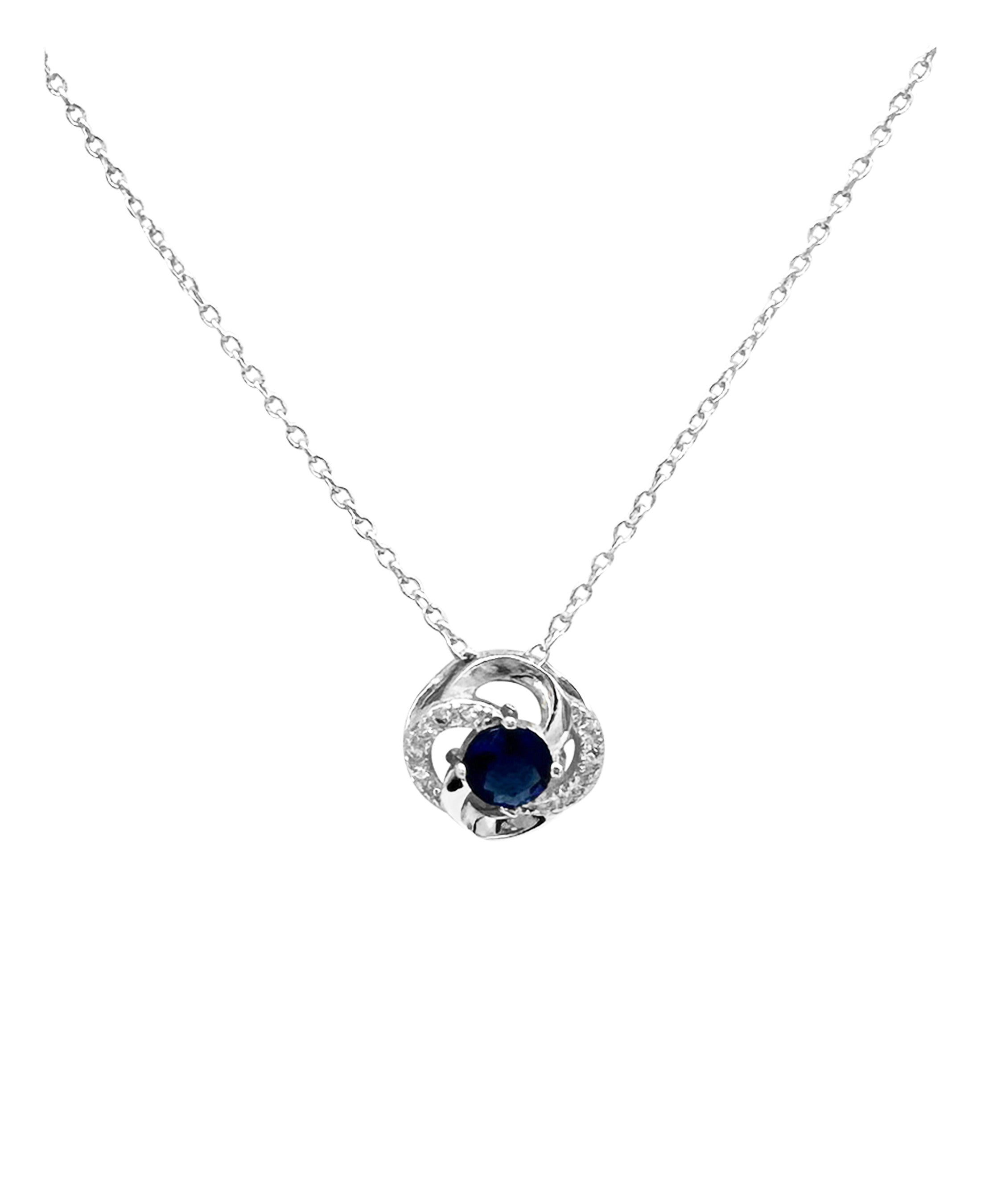 Collier en argent massif rhodié petite fleur avec pierre bleue