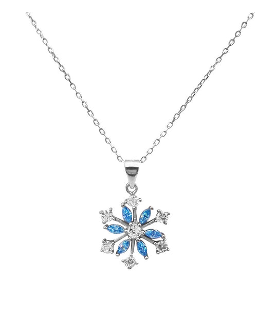 Collier en argent flocon de neige avec pierres blanches et bleues claires