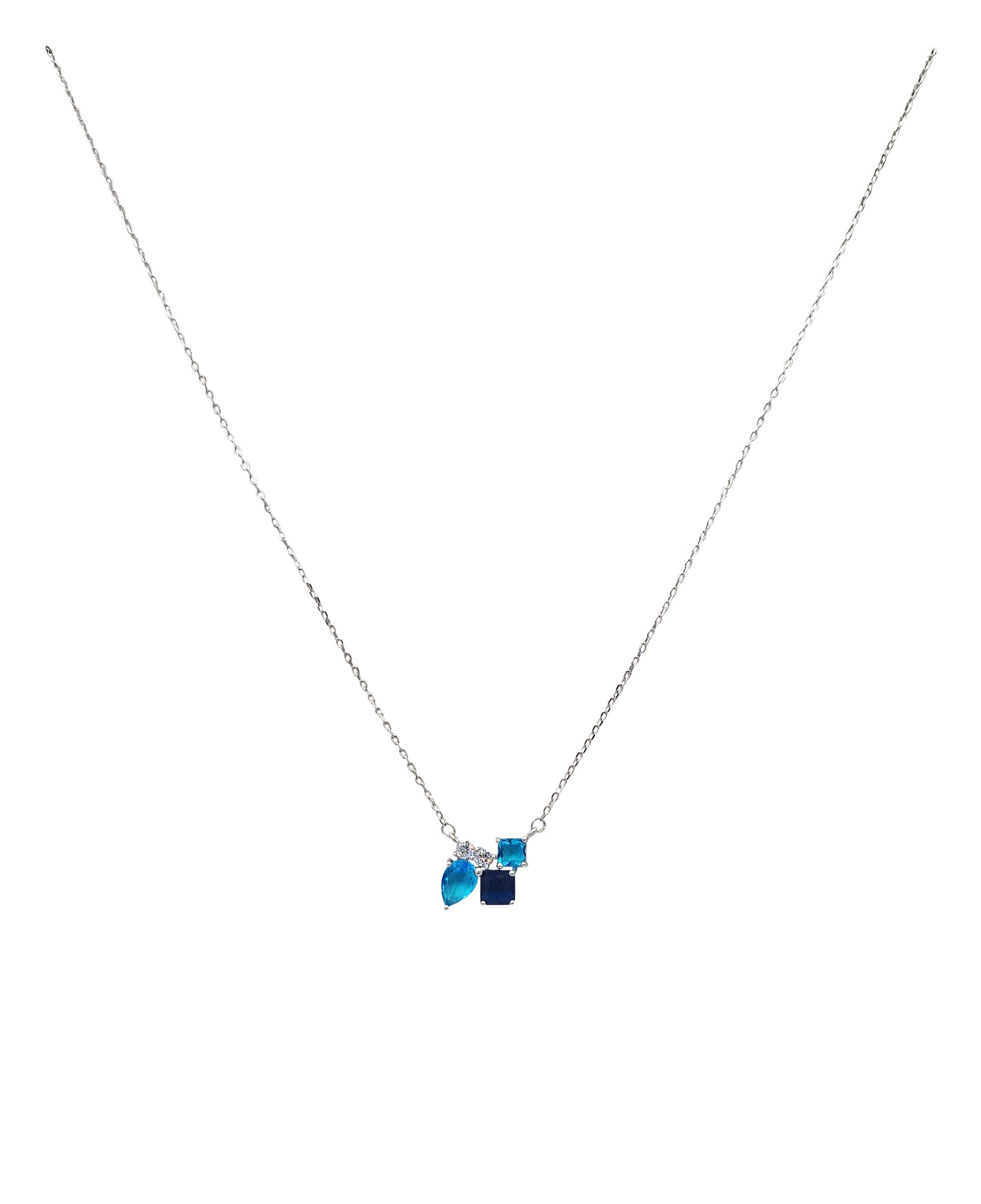 COLLIER EN ARGENT MOTIF AVEC PIERRES BLEUES ET BLANCHES