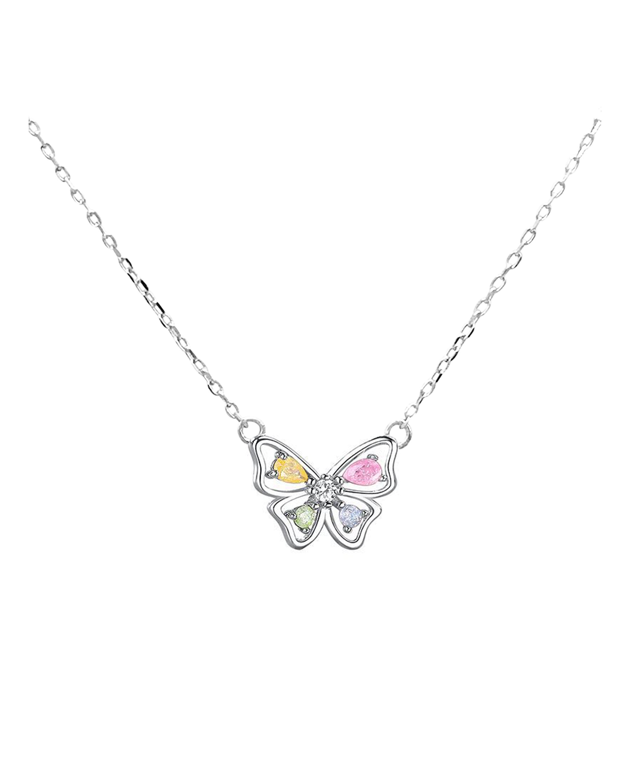 COLLIER EN ARGENT PAPILLON MULTICOLORE