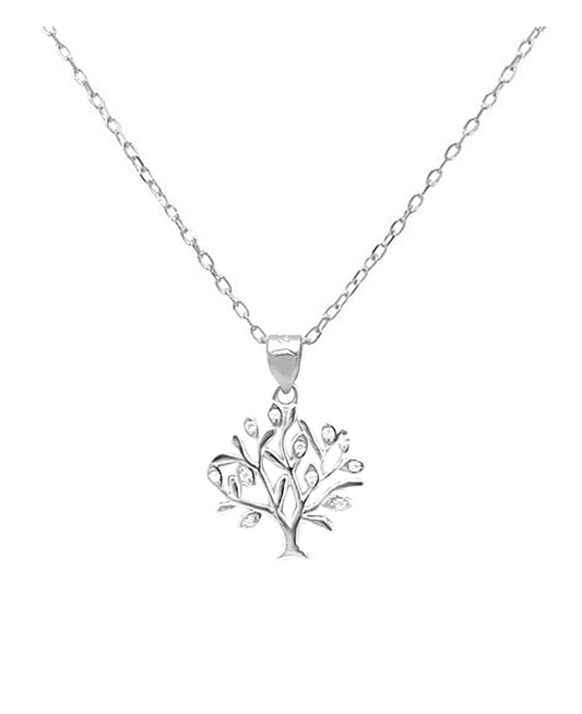 Zilveren ketting boom des levens met stenen