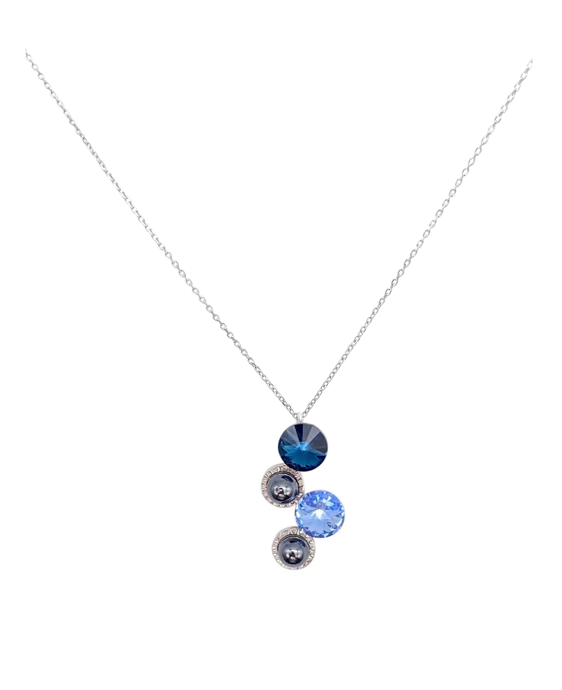 COLLIER EN ARGENT AVEC PENDENTIF CRISTAUX SWAROVSKI BLEU ET HEMATITE