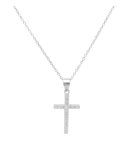 Collier pour femme en argent avec pendentif croix et zirconium