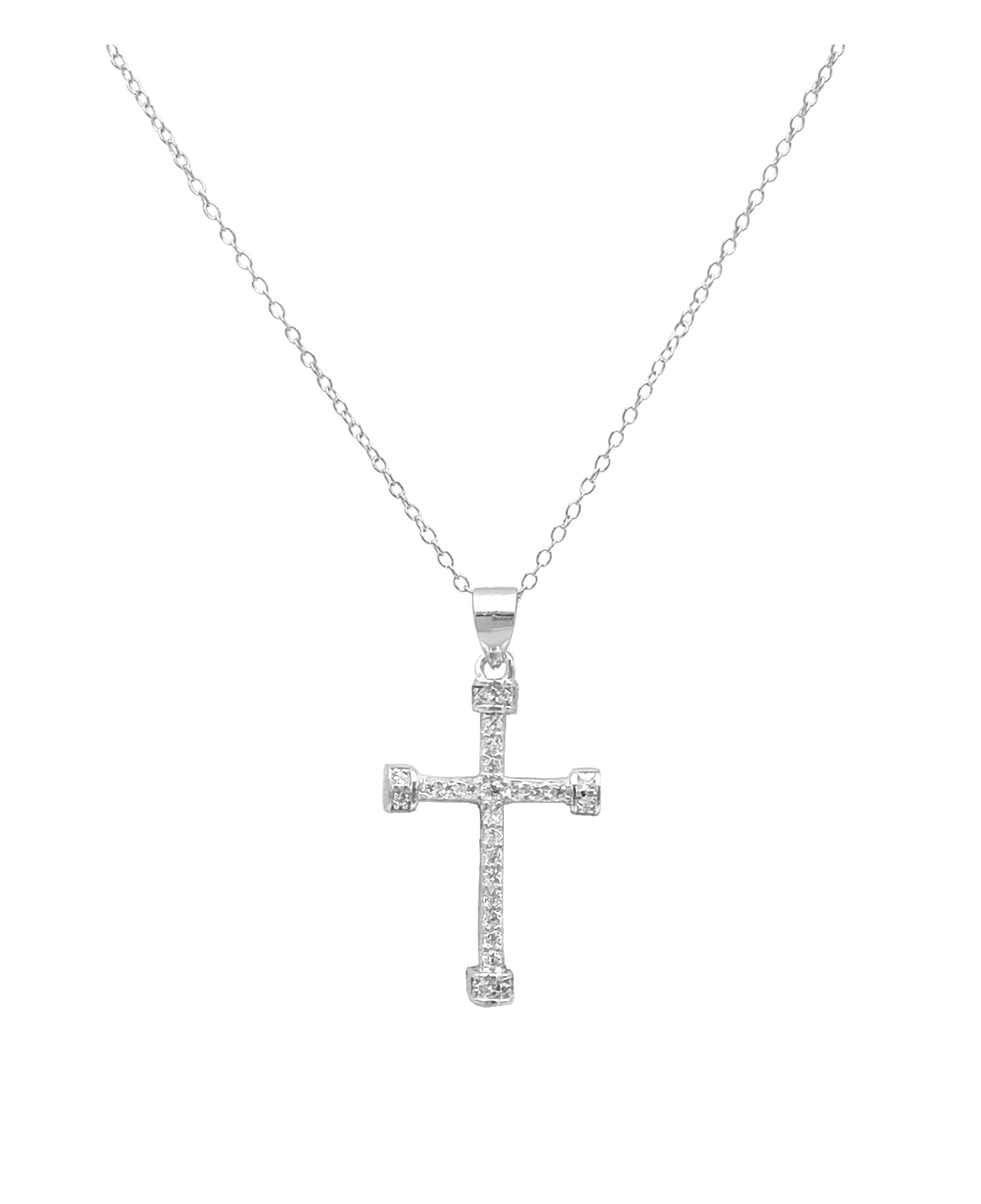 COLLIER EN ARGENT PENDENTIF CROIX AVEC PIERRES
