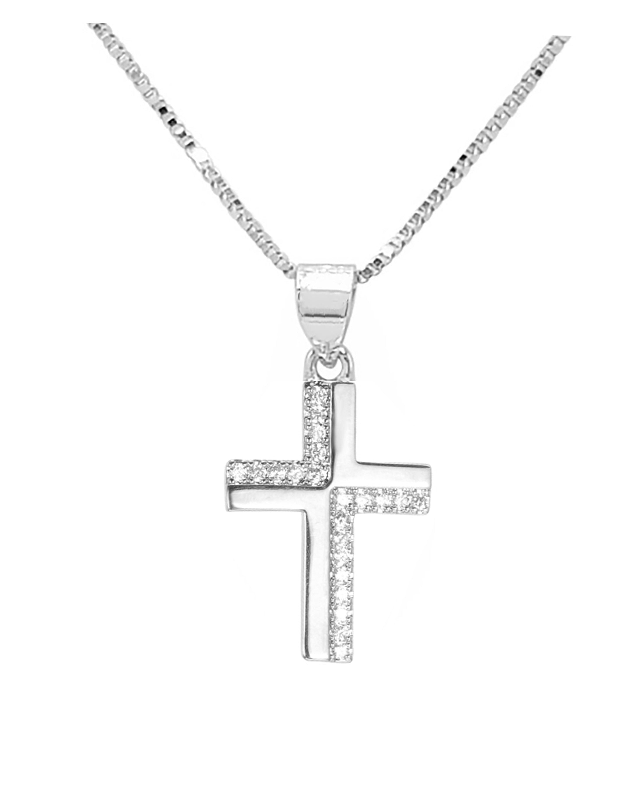 Collier en argent massif motif croix avec pierres
