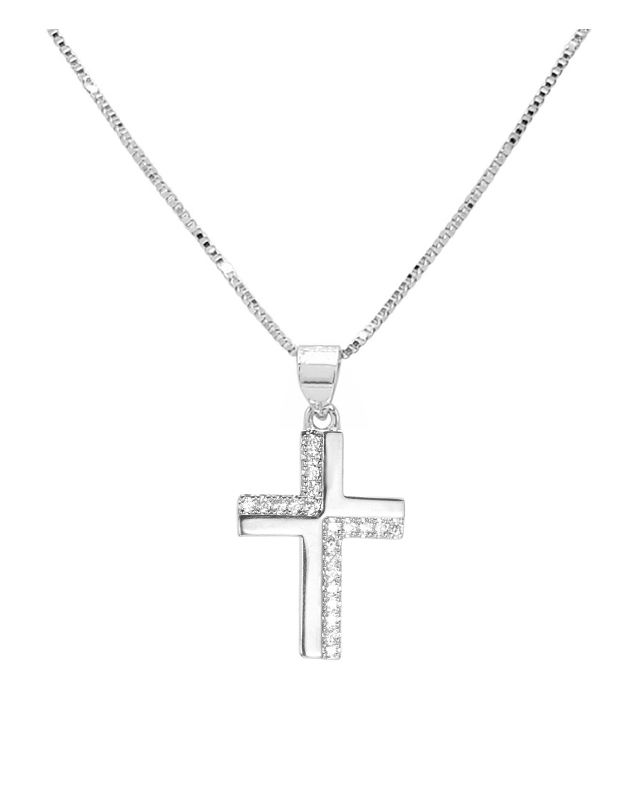 Collier en argent massif motif croix avec pierres