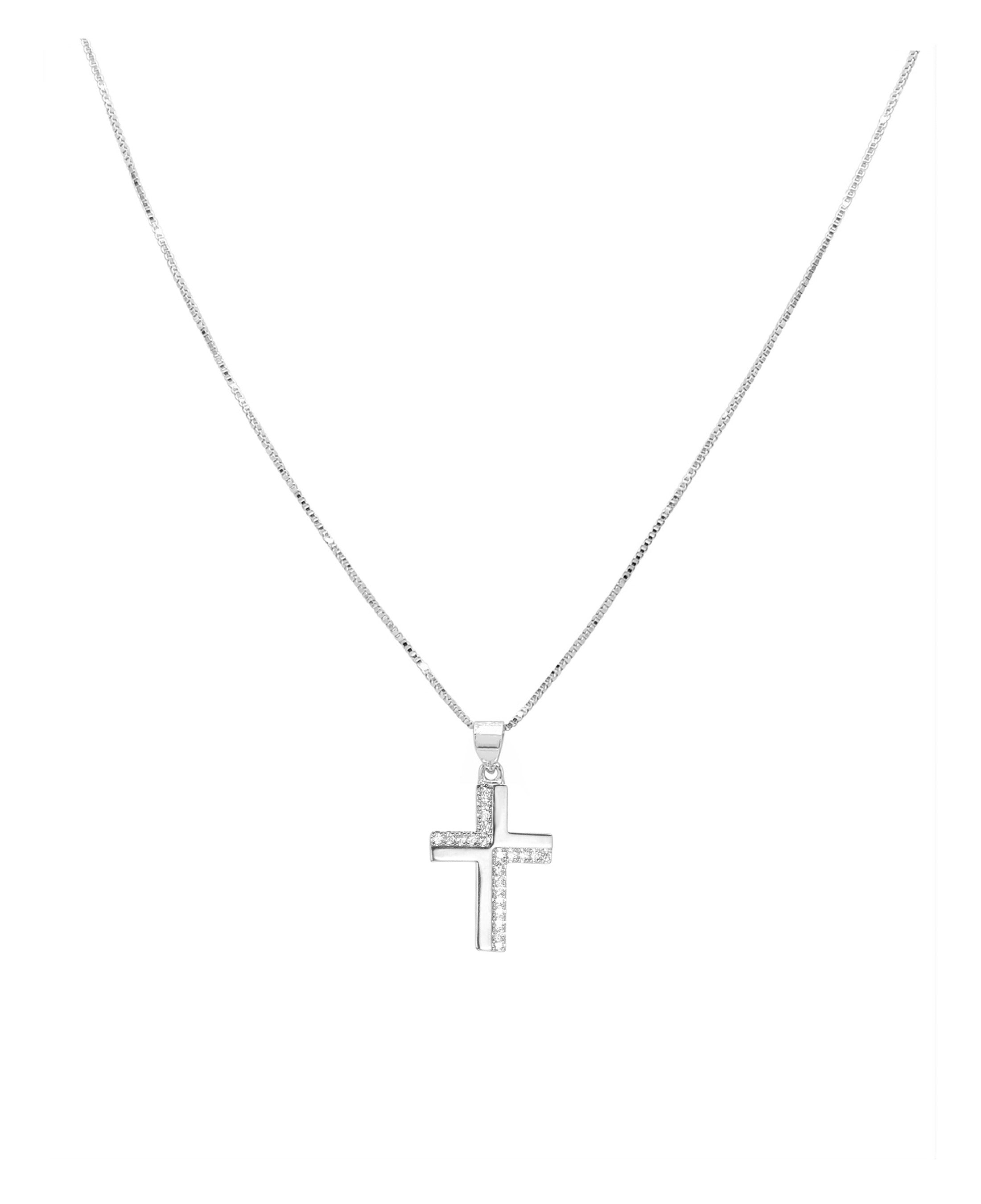 Collier en argent massif motif croix avec pierres