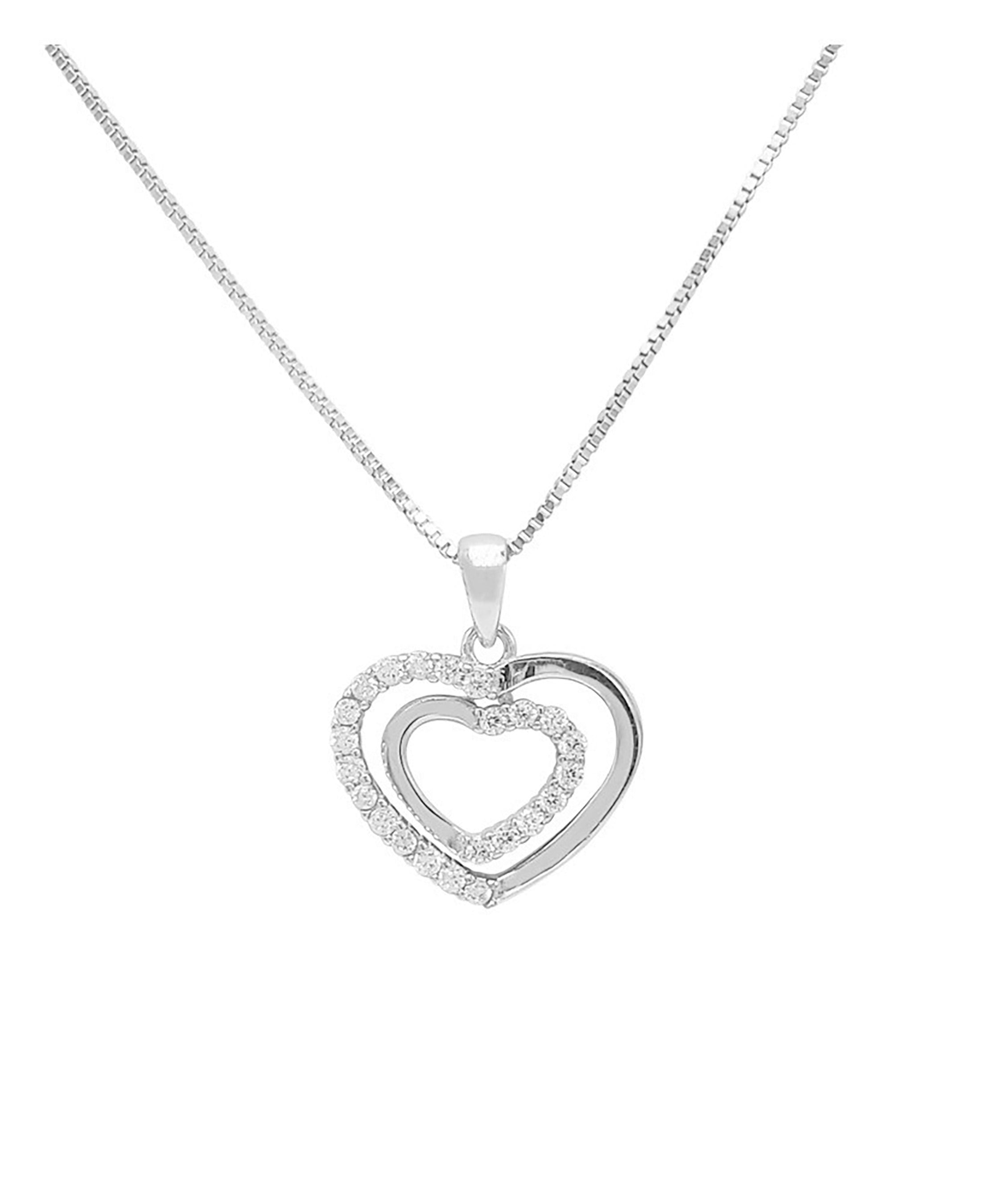 ❤ Collier en argent massif pendentif double coeur serti de pierres ❤
