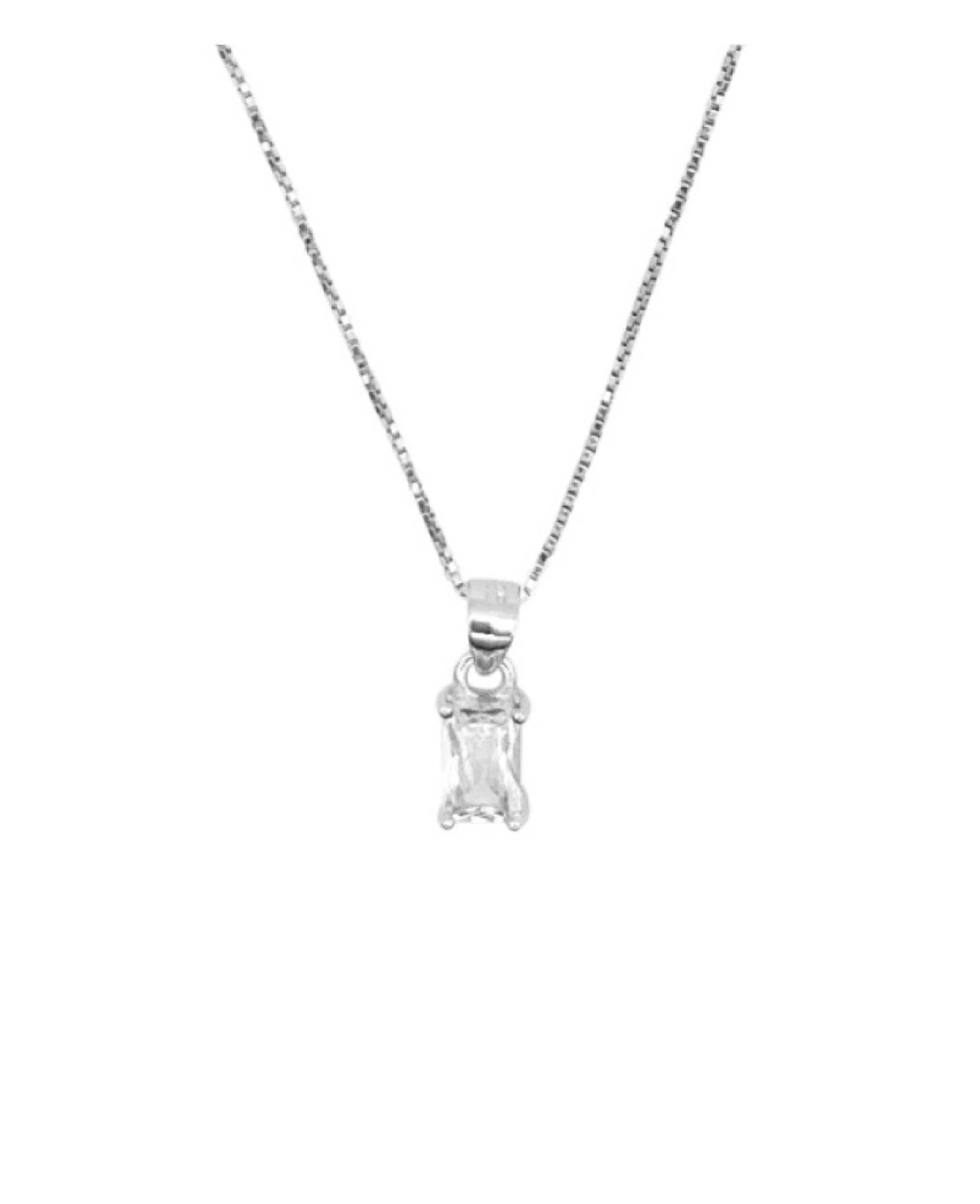 COLLIER EN ARGENT PENDENTIF SOLITAIRE RECTANGLE