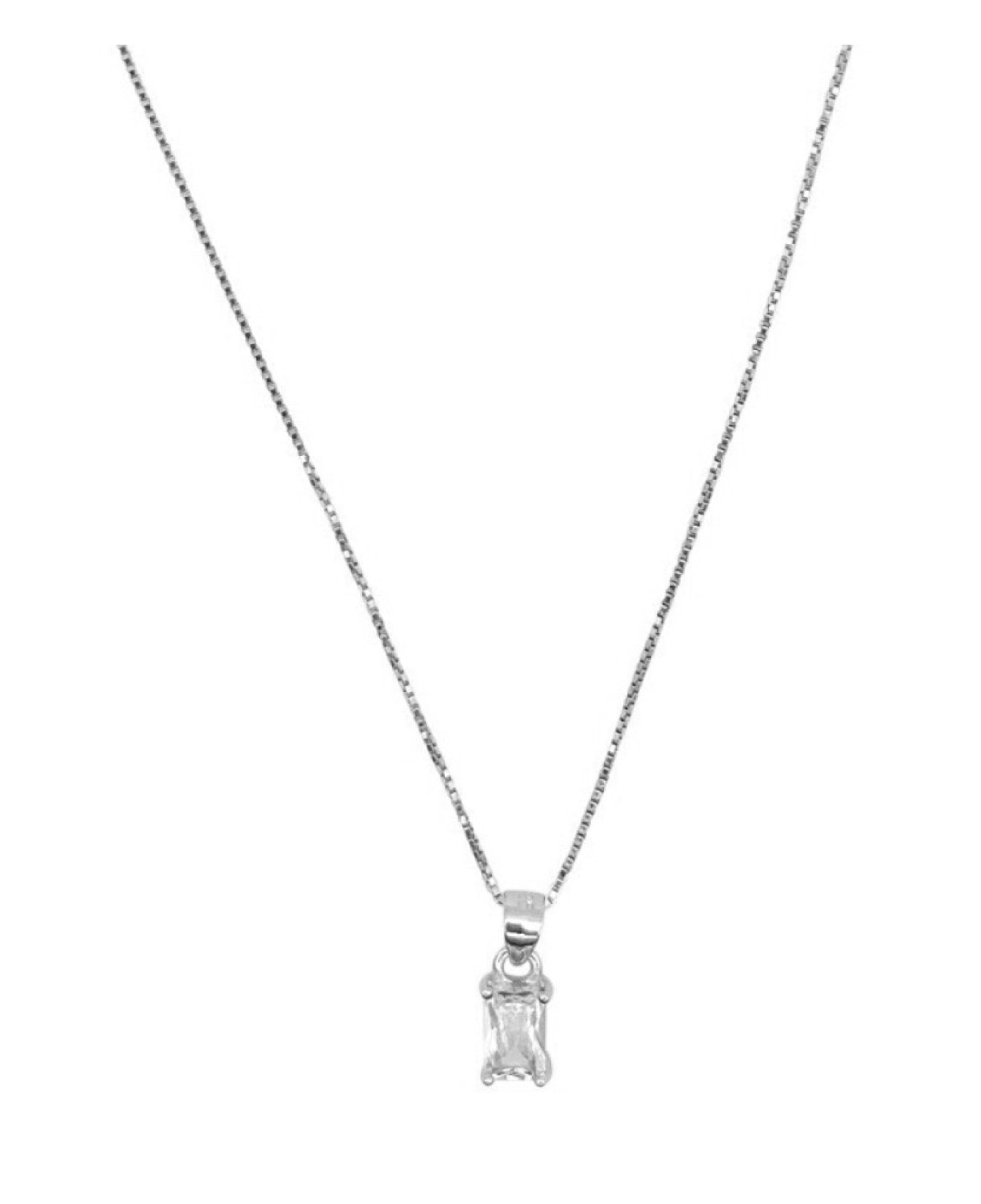 COLLIER EN ARGENT PENDENTIF SOLITAIRE RECTANGLE