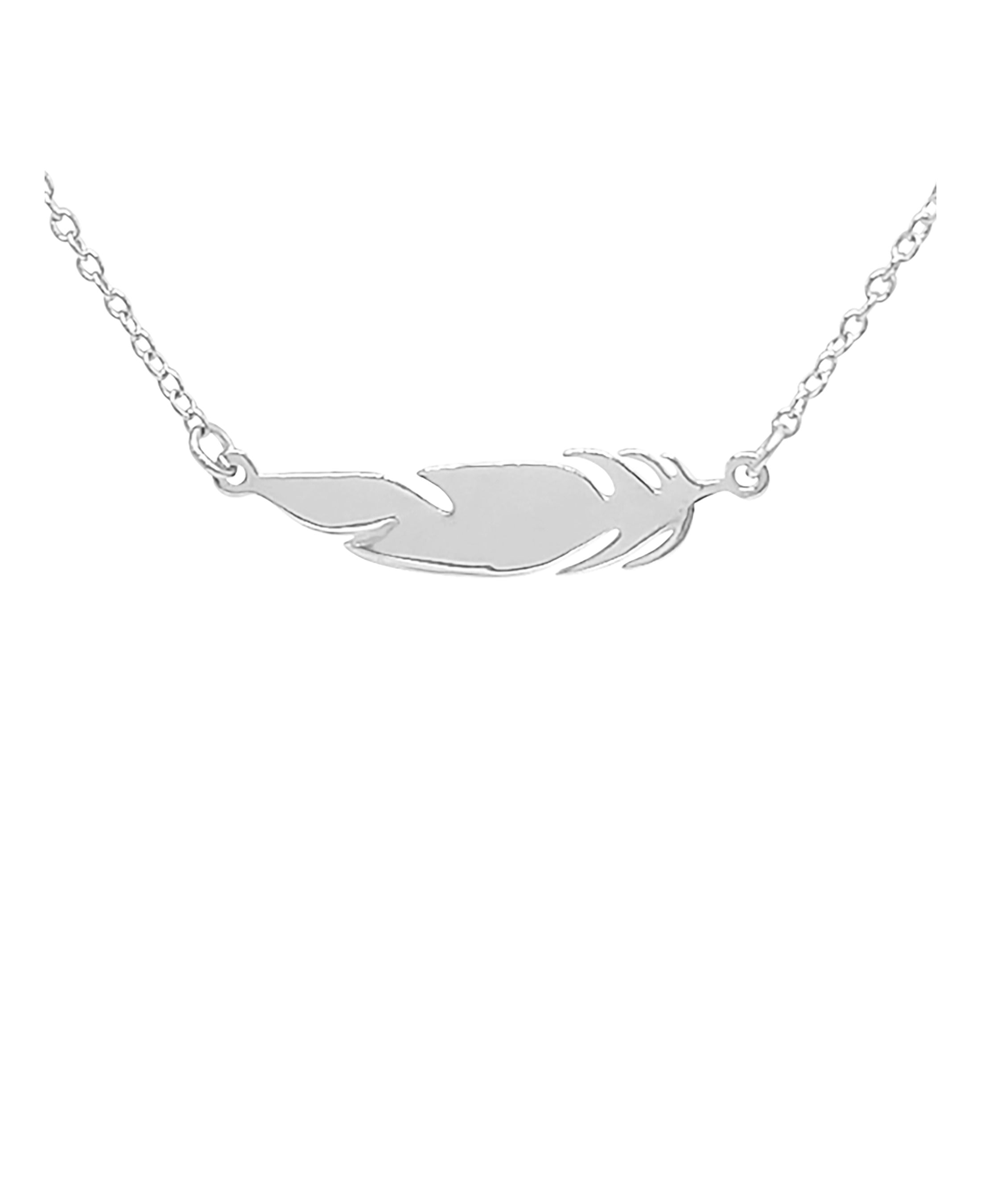 Collier en argent massif rhodié avec motif plume