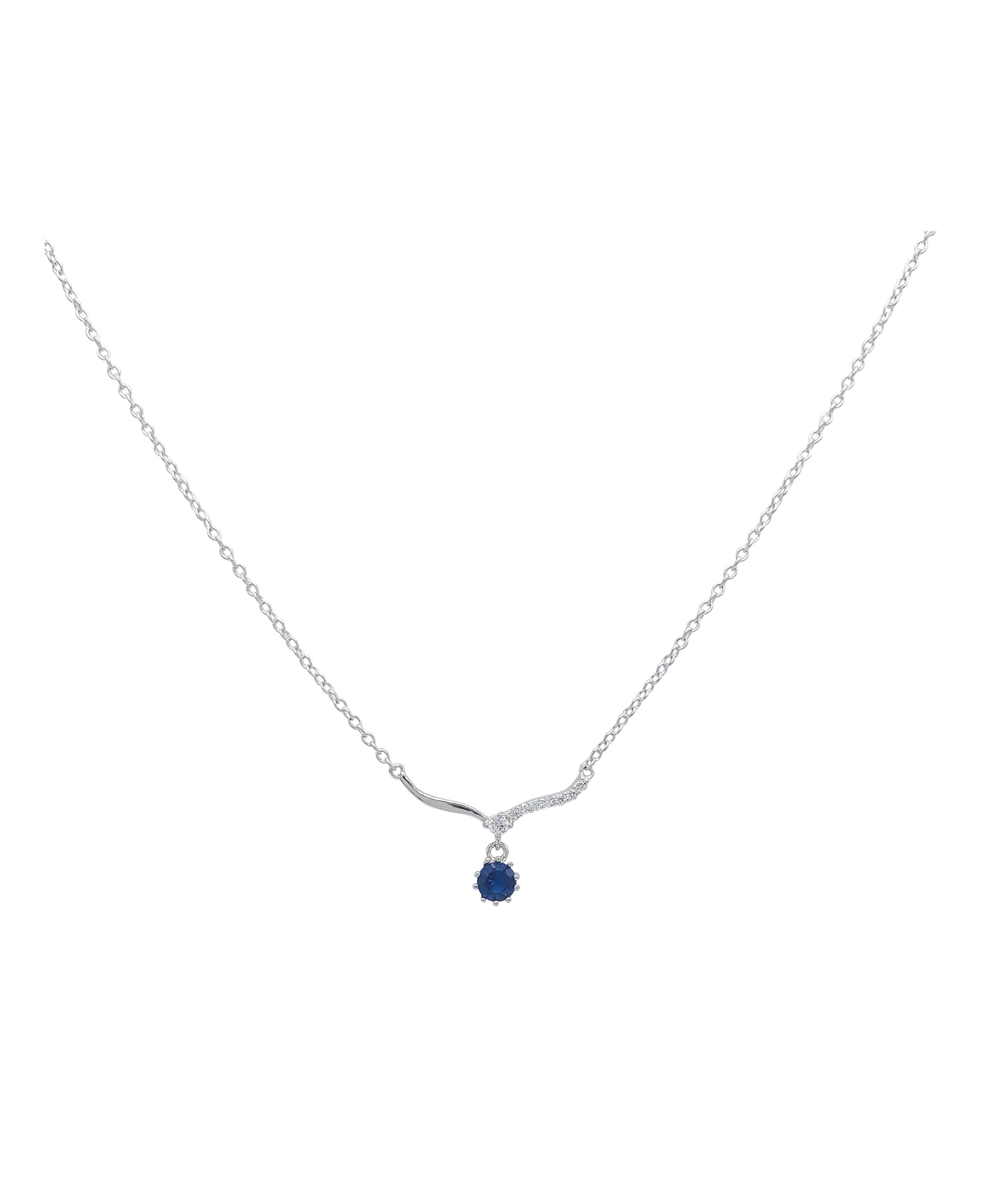 Collier en argent massif motif fantaisie et pierre bleu saphir
