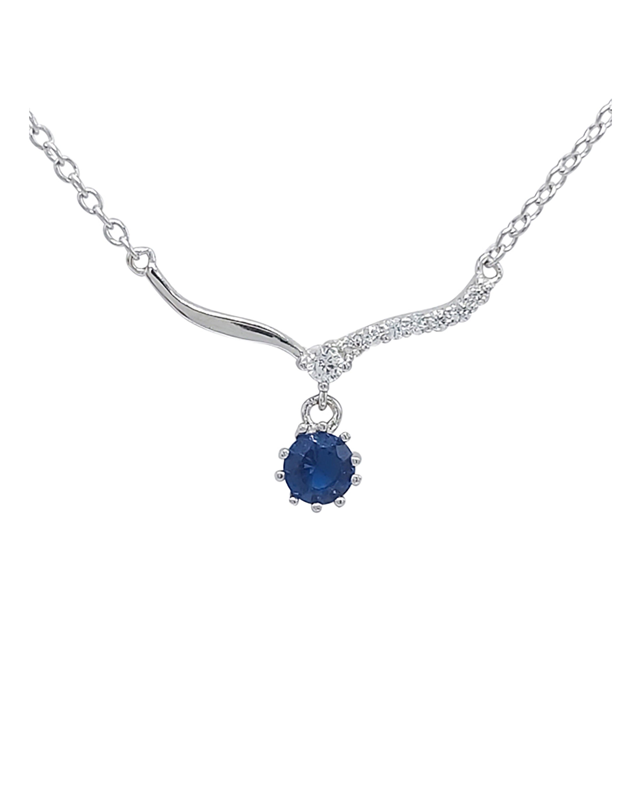 Collier en argent massif motif fantaisie et pierre bleu saphir