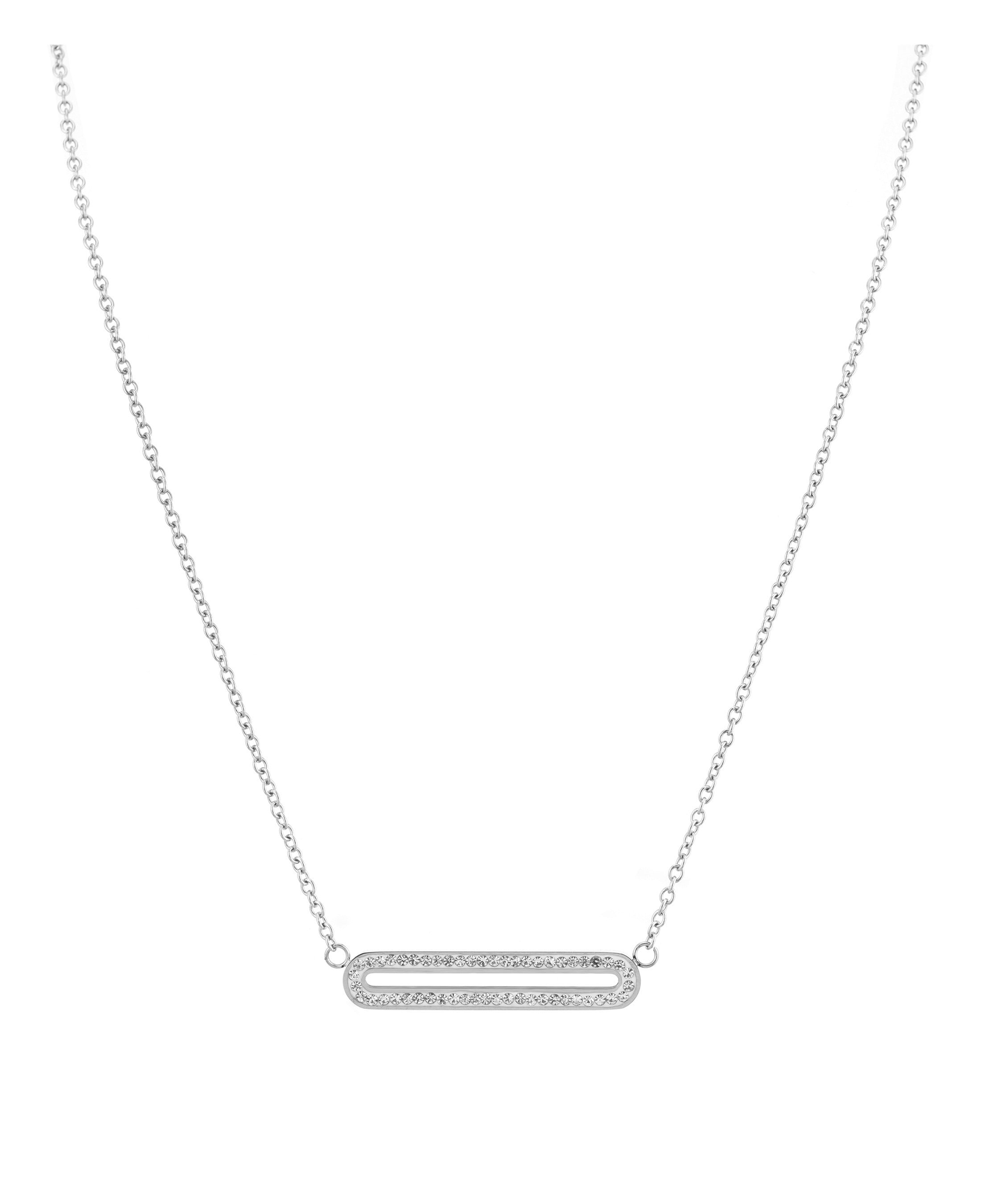 Collier en acier massif motif rectangle avec pierres